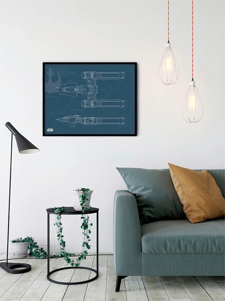 Komar Wanddecoratie Star Wars EP9 Blueprint Y-Wing Wanddecoratie voor de kinderkamer - zonder lijst (1 stuk)