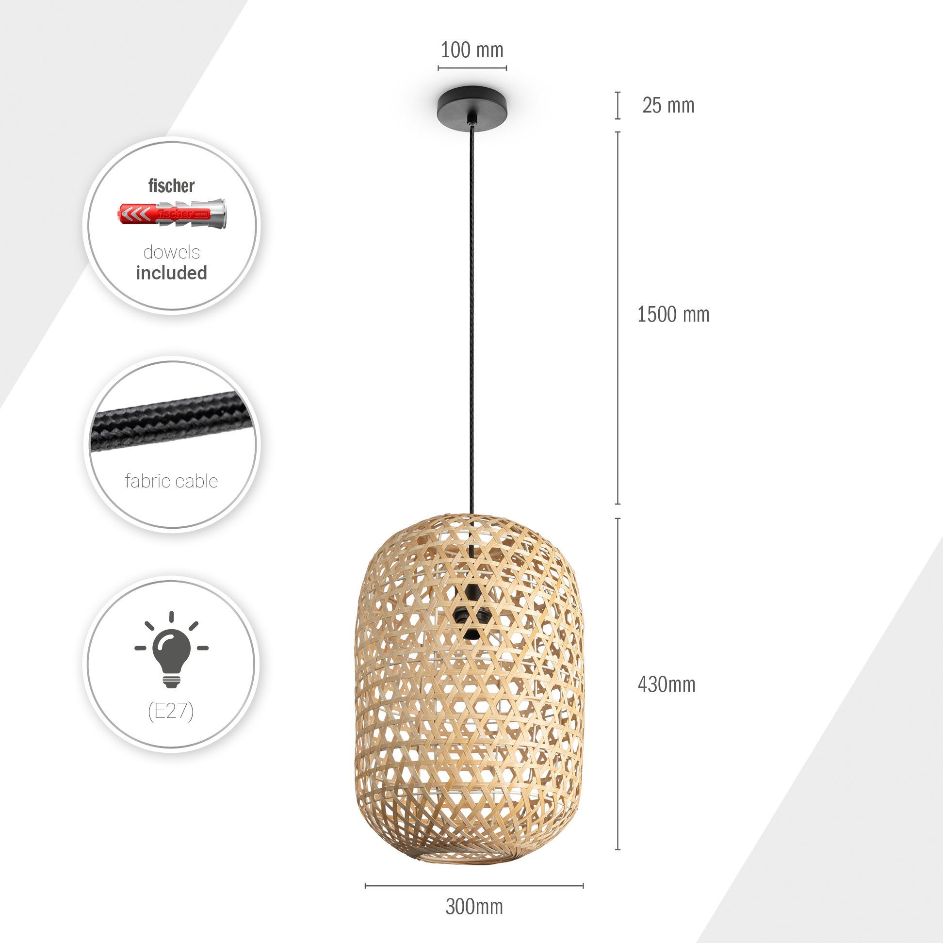 Paco Home Hanglamp PUNU Bamboe pendellamp Boho plafondlamp korf hangend rustiek E27 natuur