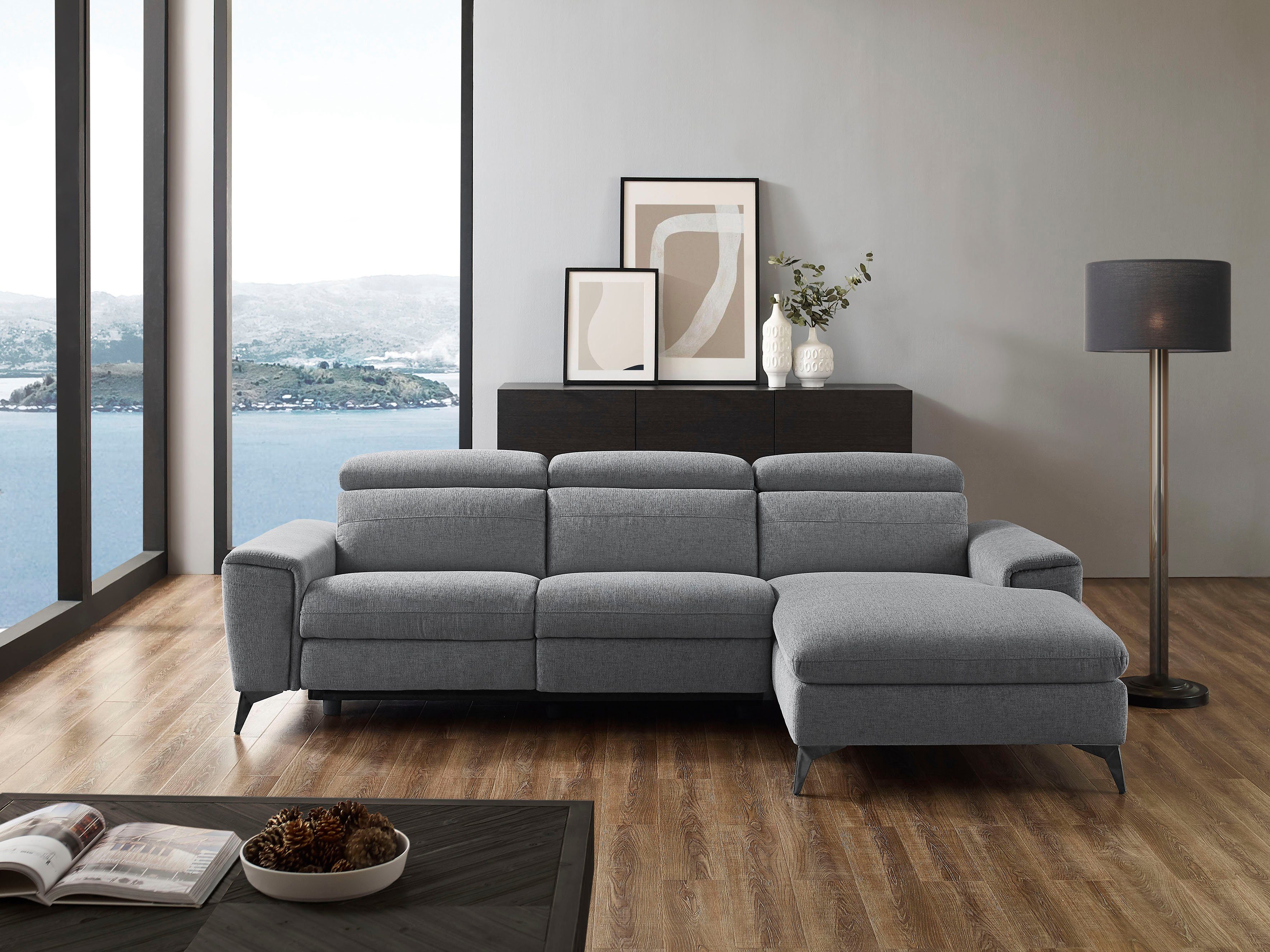 Places of Style Hoekbank Theron, L-vorm, 263 cm, elektrische relaxfunctie, usb-aansluiting, handmatig verstelbaar hoofdeind