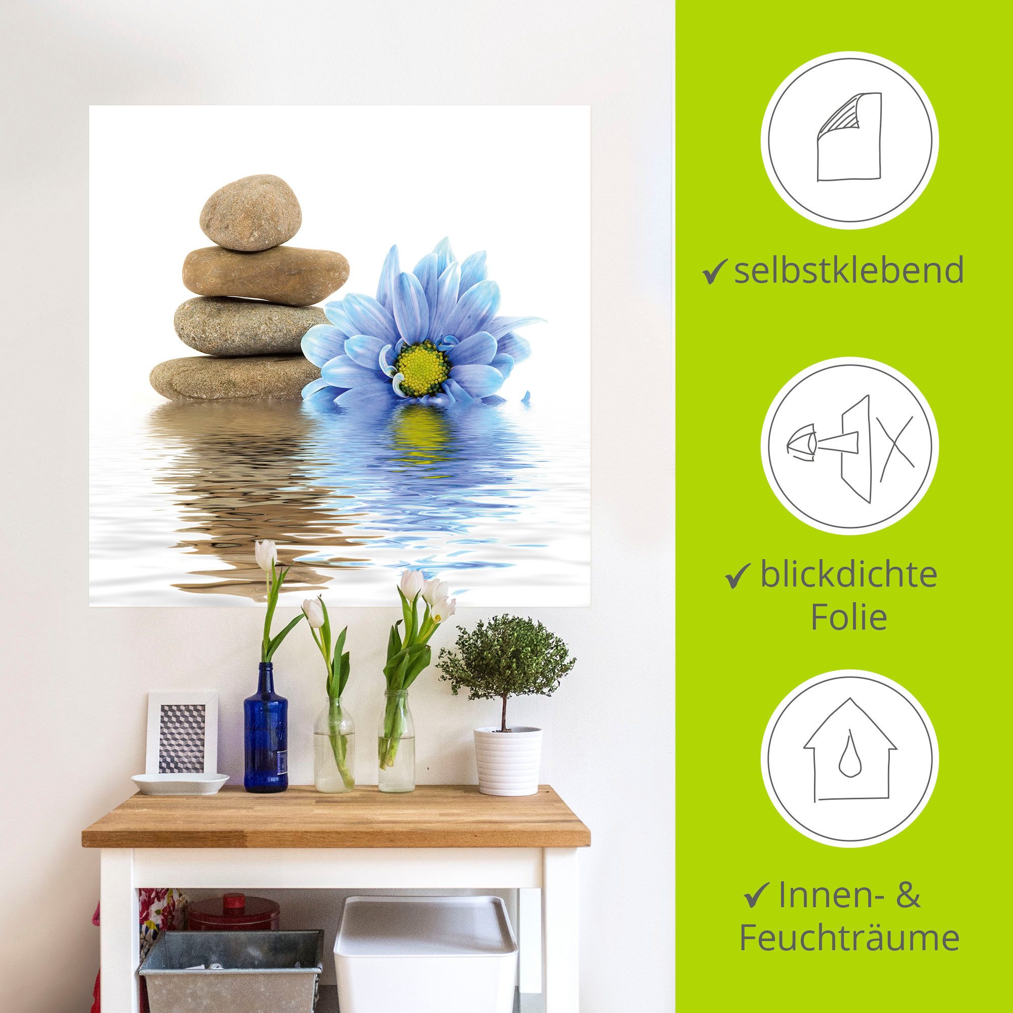 Artland Artprint Therapie-stenen met losse bloemen als artprint op linnen, muursticker in verschillende maten