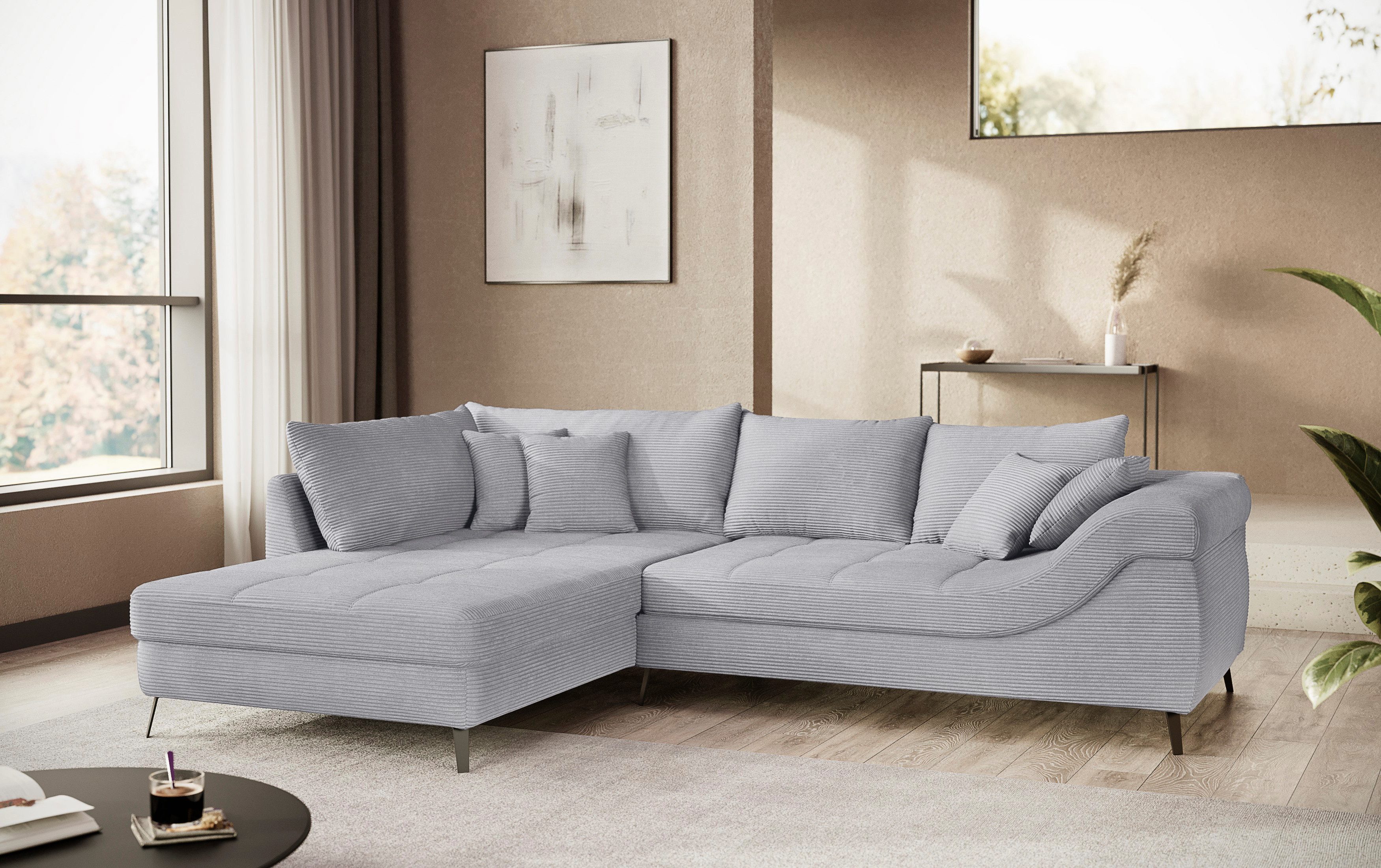 Mr. Couch Hoekbank Portofino L-vorm 4 bekledingskwaliteiten, 13,5 cm hoge metalen profielvoeten in mat zwart