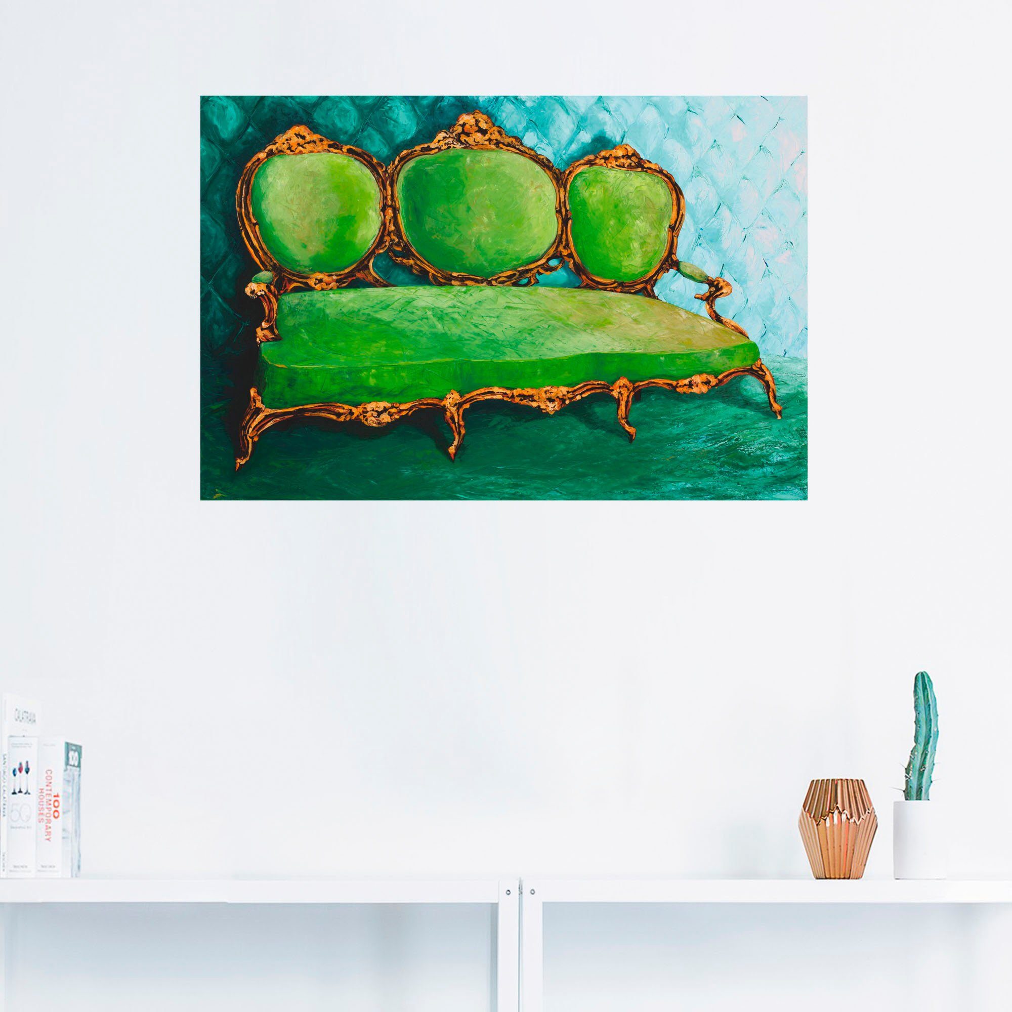 Artland Artprint Bank groen als artprint op linnen, muursticker in verschillende maten