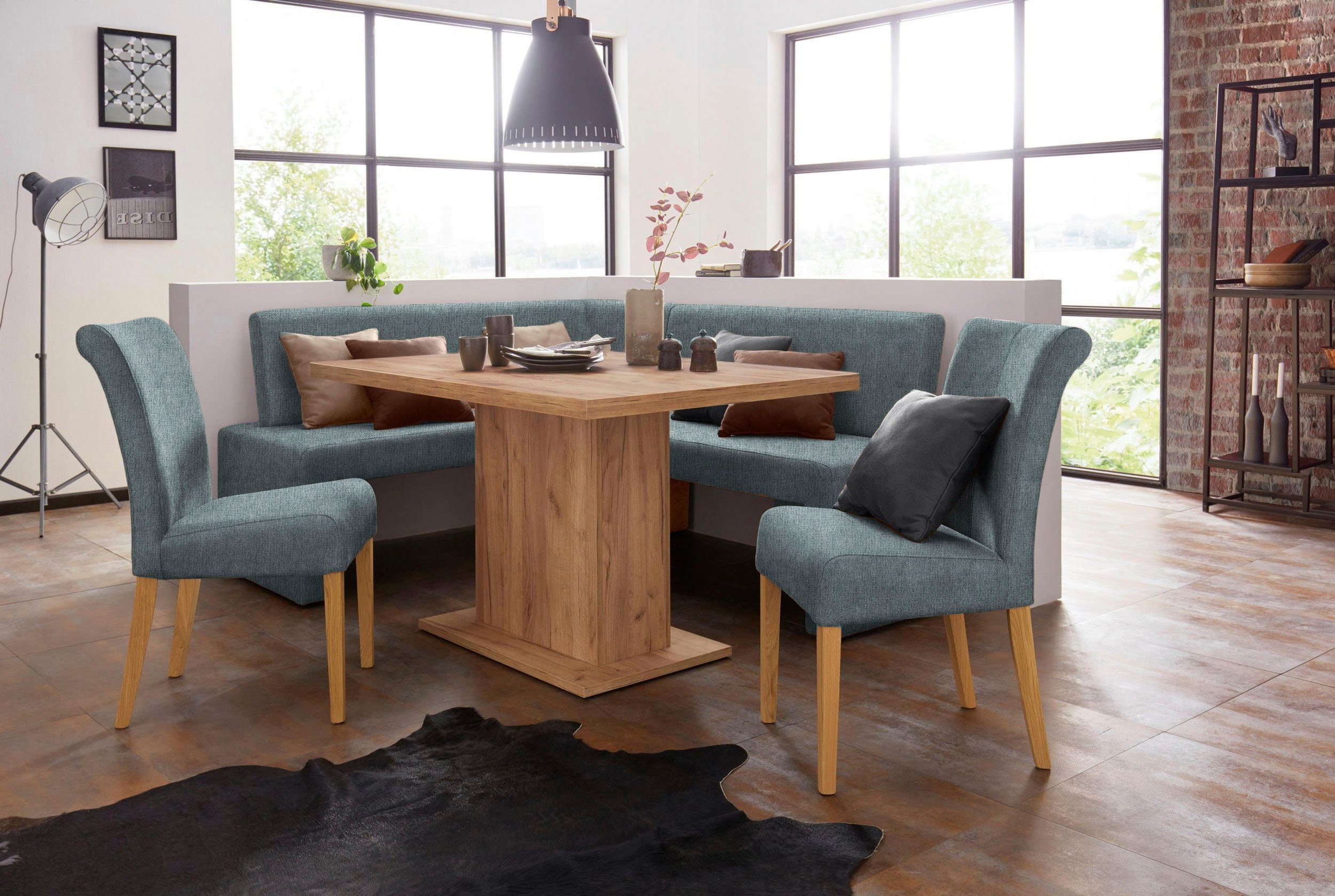 Home affaire Stoel met 4 poten Barcelona Stoelpoten van massief hout, zacht verdikte zitting en rugleuning (set, 2 stuks)