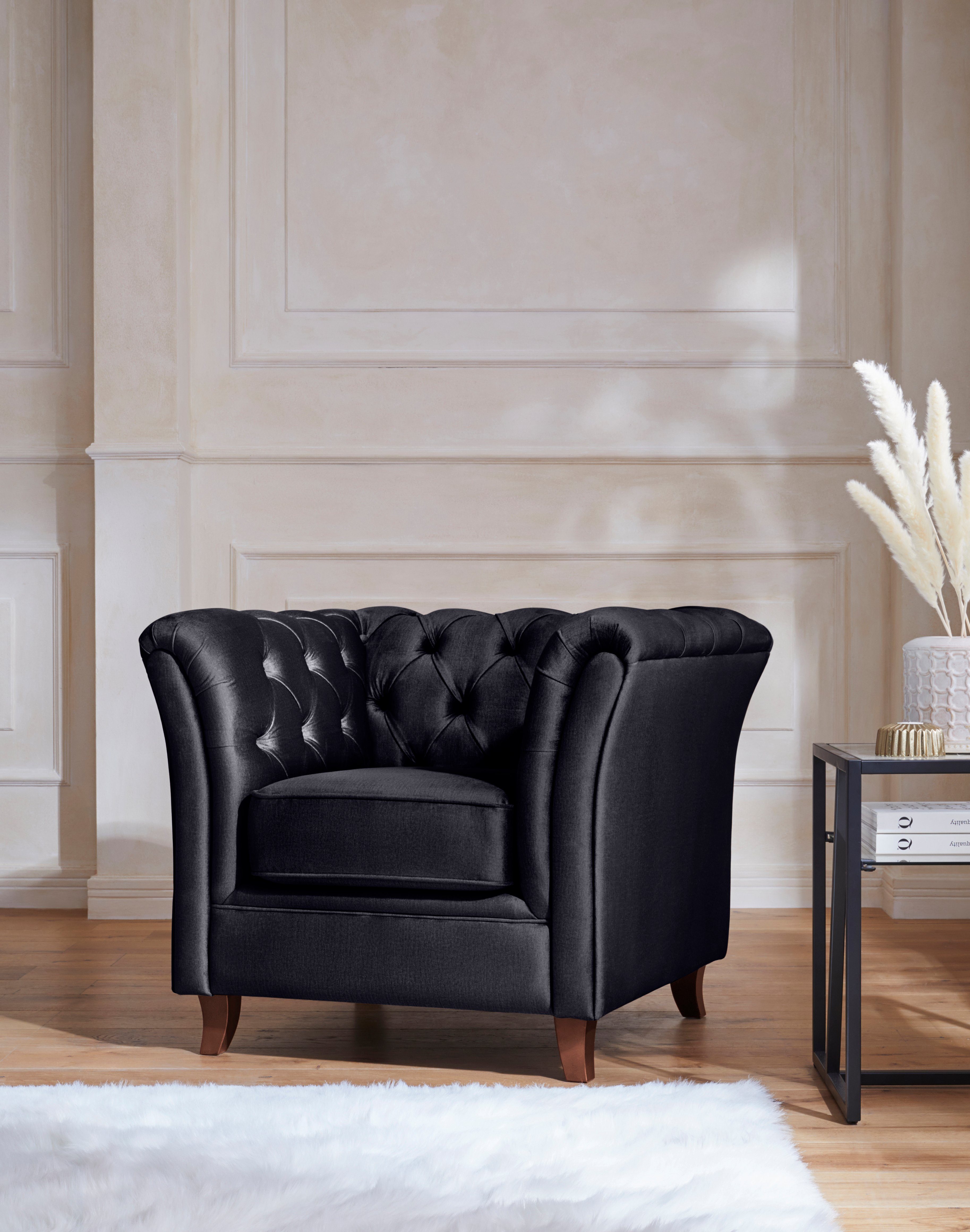 Home affaire Chesterfield-fauteuil Reims met echte chesterfield-capitonnage, uitstekende verwerking, fluwelige look met changerend effect