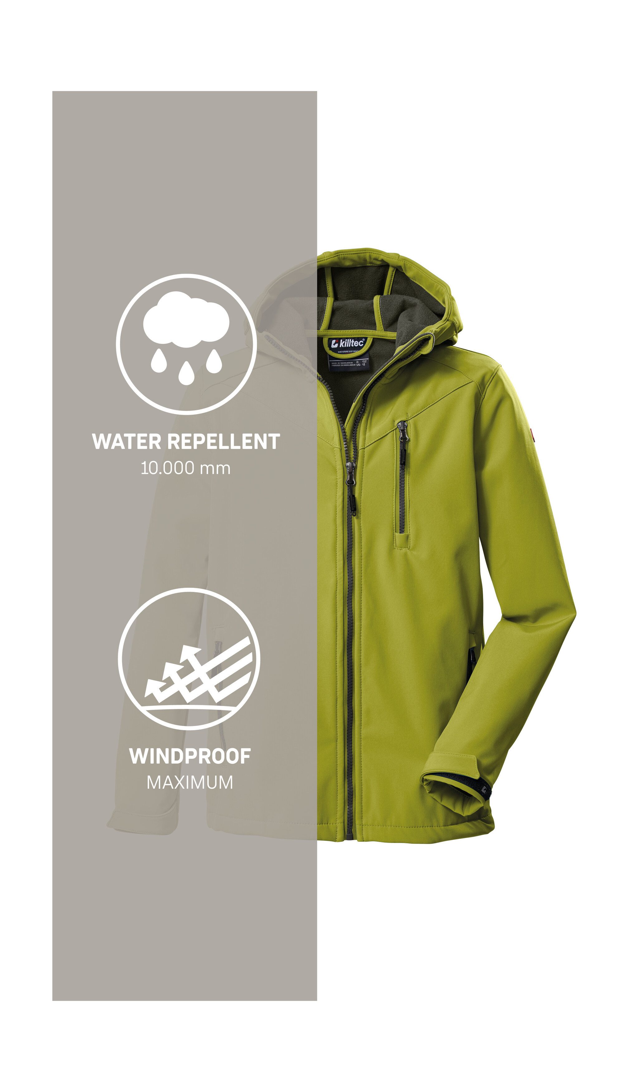 Killtec Softshell-jack Boys softshell-jack Waterafstotende softshelljack met capuchon, fleece en PFAs-vrij