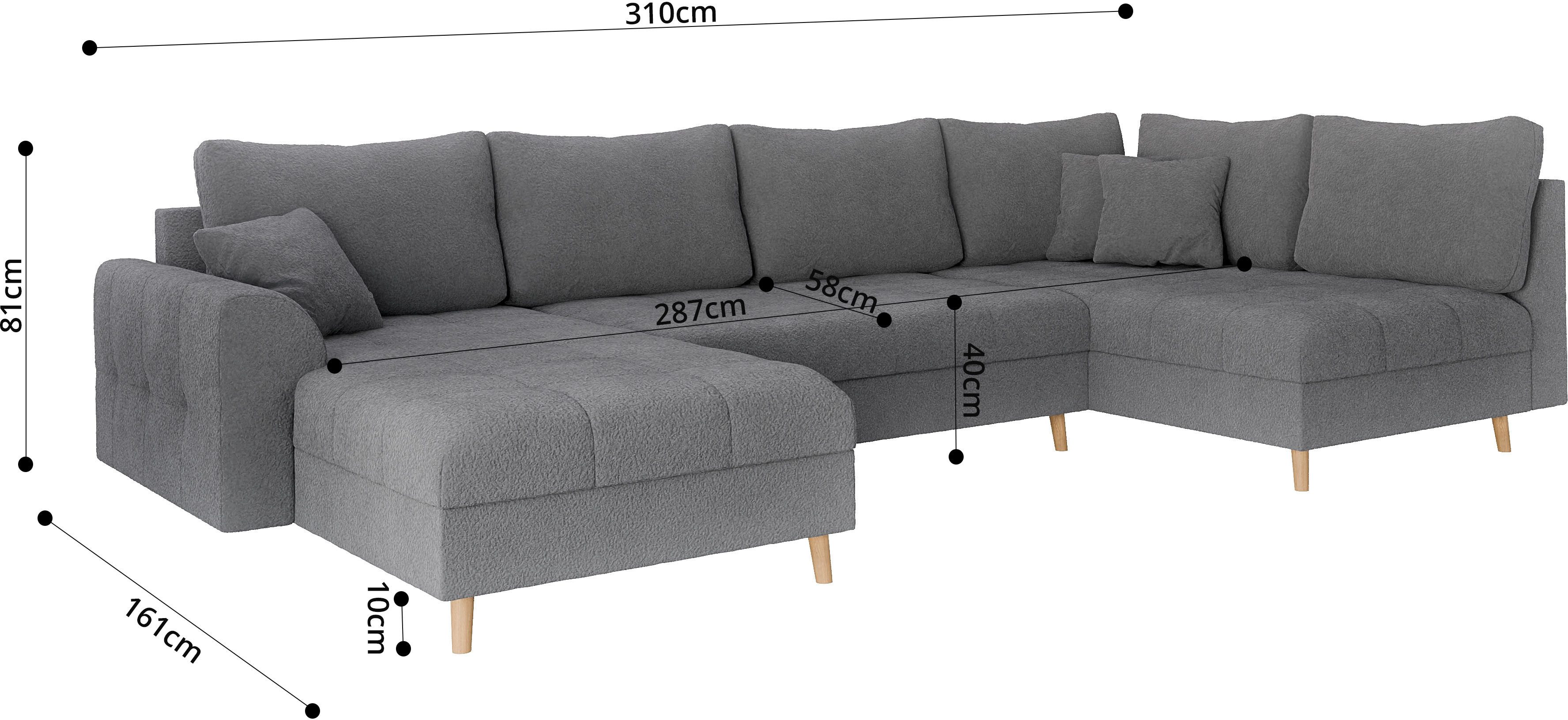 Home affaire Zithoek CHARRE U-vorm met ottomane, afmetingen B/D/H: 310/161/81 cm fijne stiksels, losse rug- en sierkussens, ook in cord en bouclé