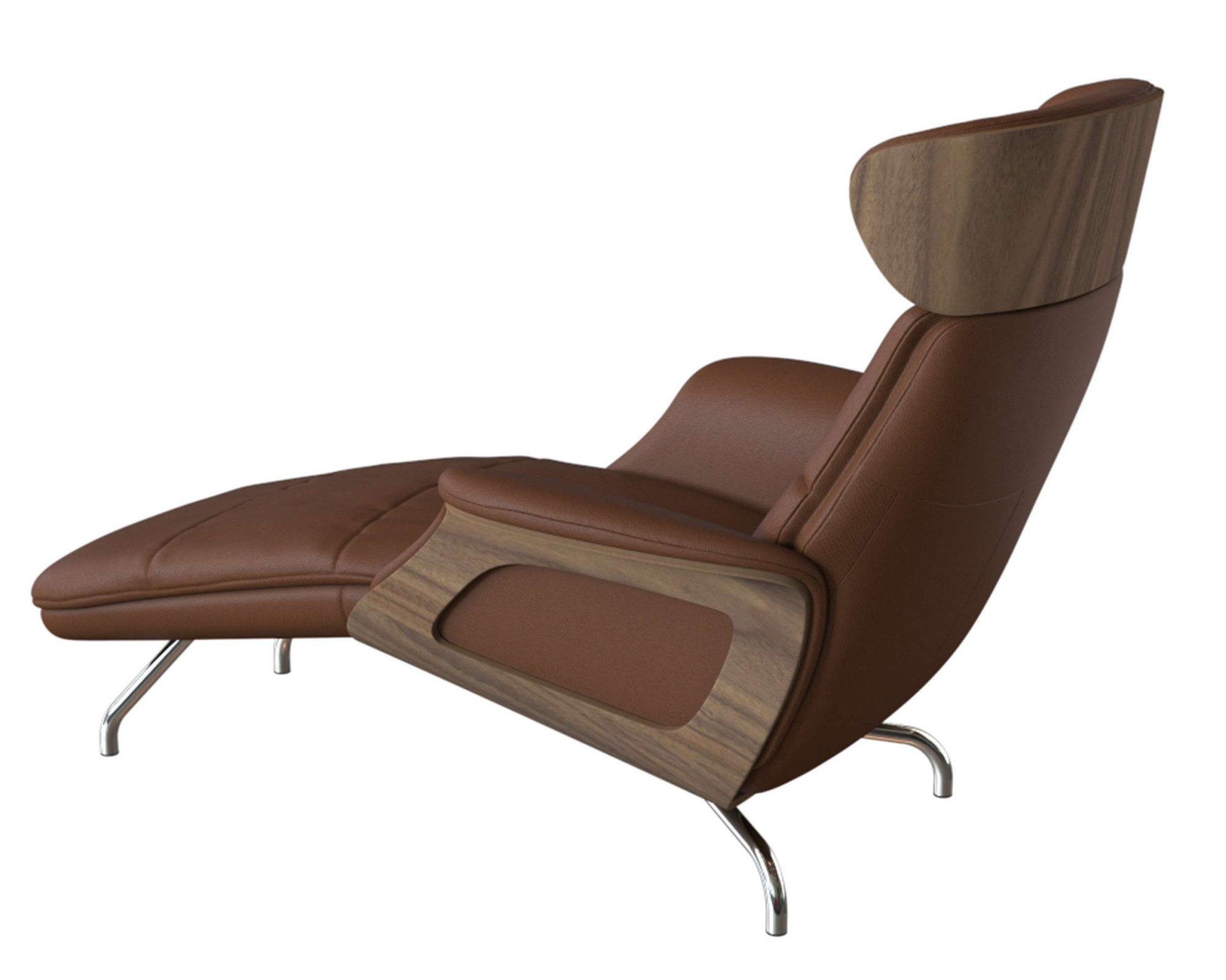 FLEXLUX Loungestoel Clement chaise longue, relaxstoel, ligstoel Rug- en hoofdsteunverstelling, armleuning, walnoot, voet van aluminium