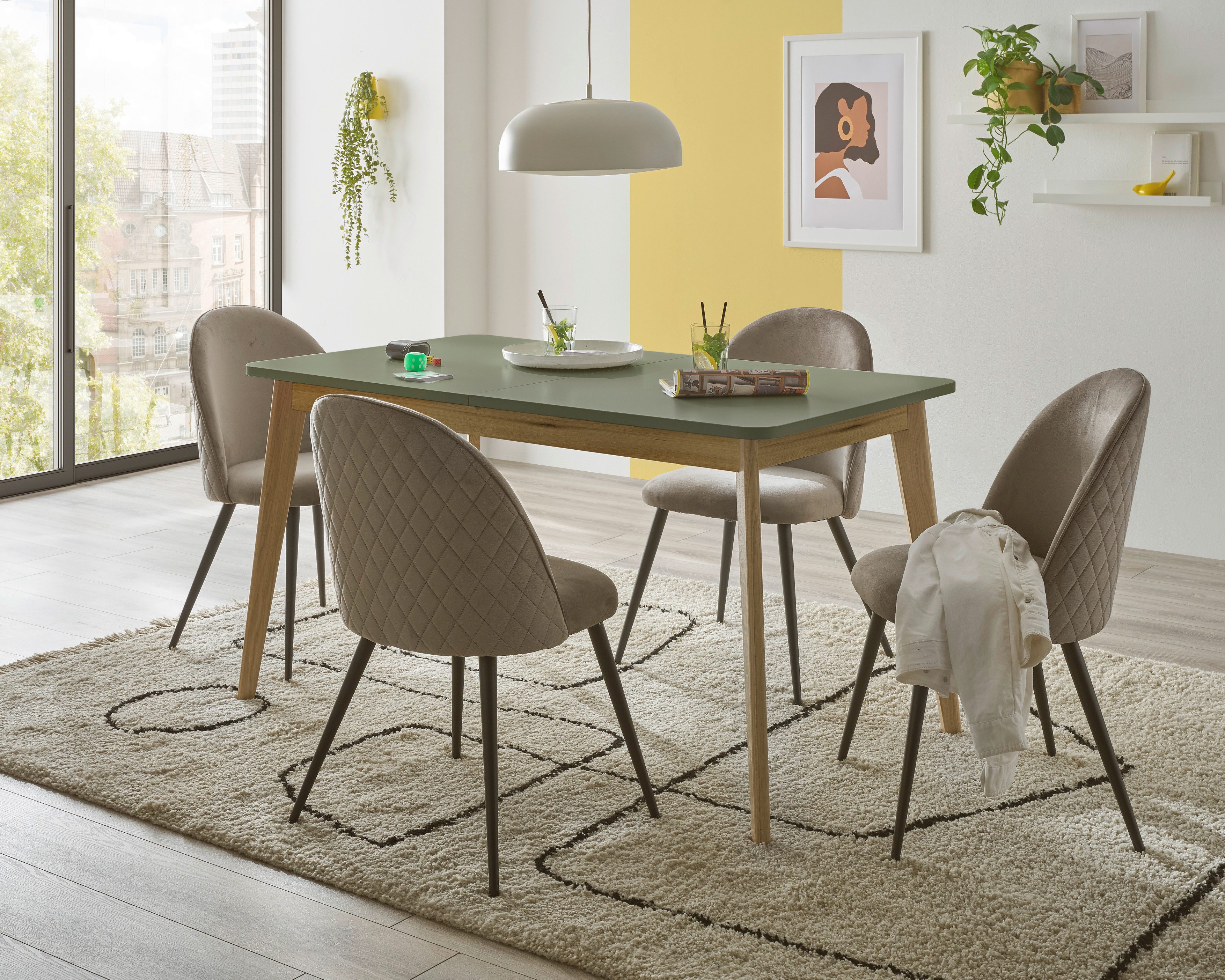 INOSIGN Eettafel MAVAS in moderne trendkleur, breedte 140 - 180 cm (met inlegplaat)