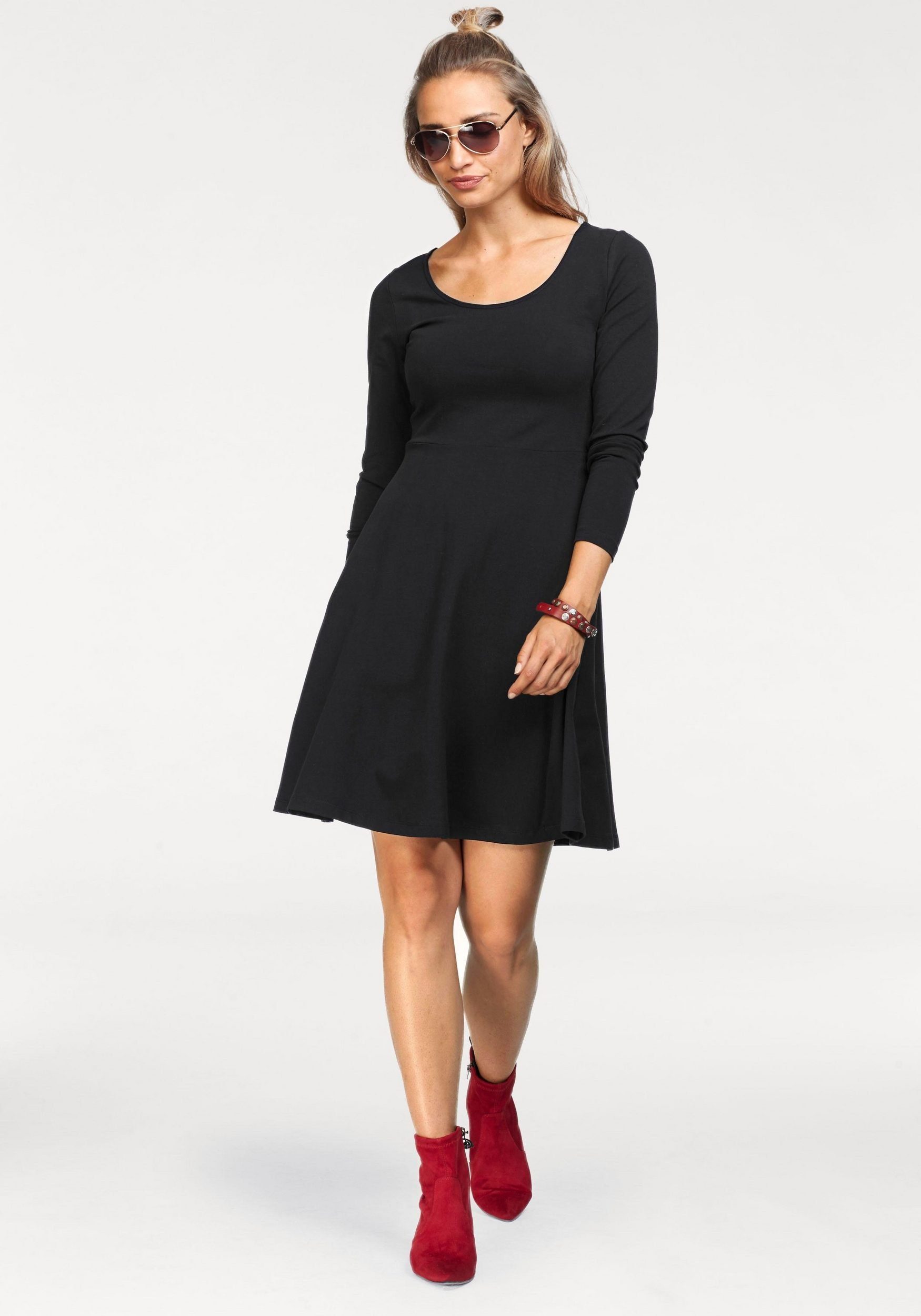 Aniston CASUAL Jerseyjurk met bloemenprint of in uni-zwart
