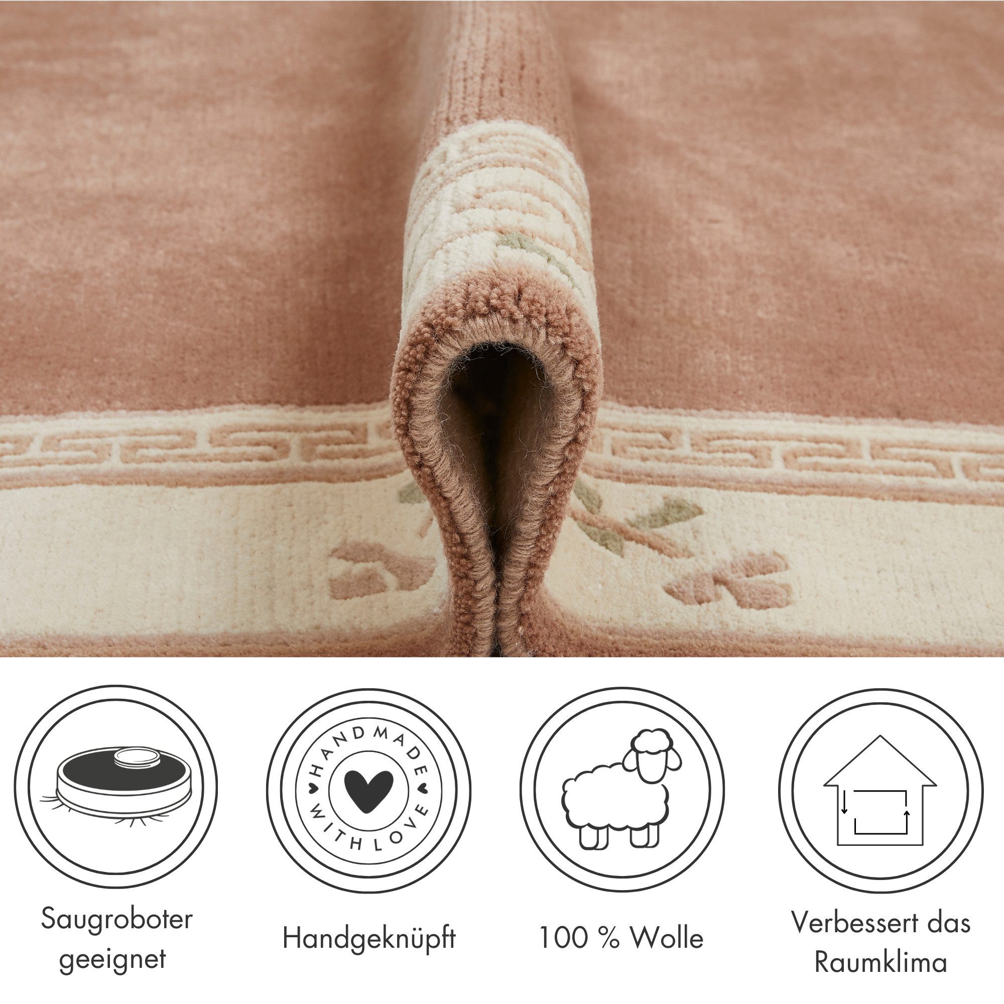LUXOR living Wollen kleed Giza 100% wol, handgeknoopt, met bies en franjes