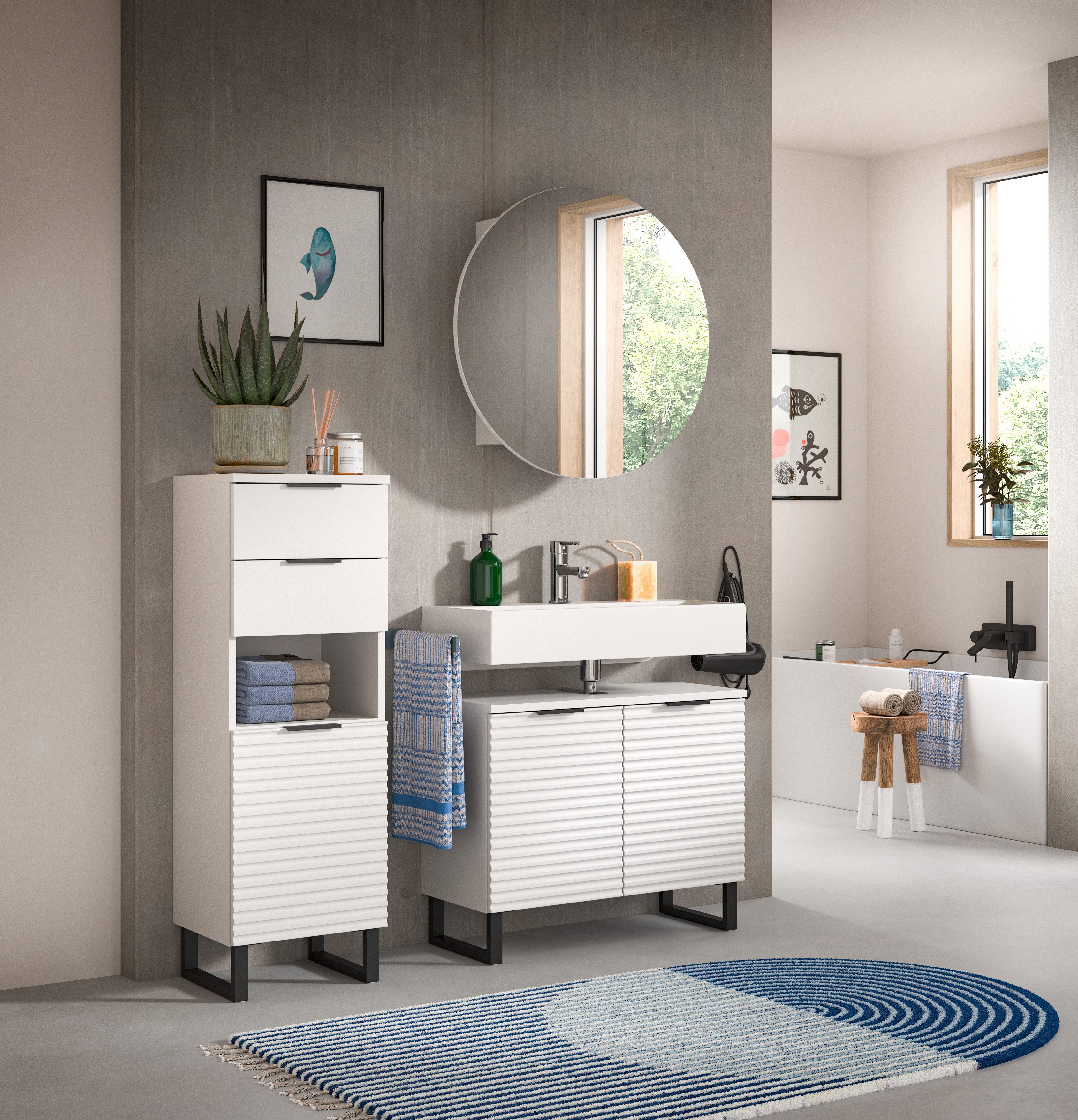 welltime Badmeubelset Litica, breedte 120 cm, hoogwaardige groeffrezing, metalen slede (3 stuks)