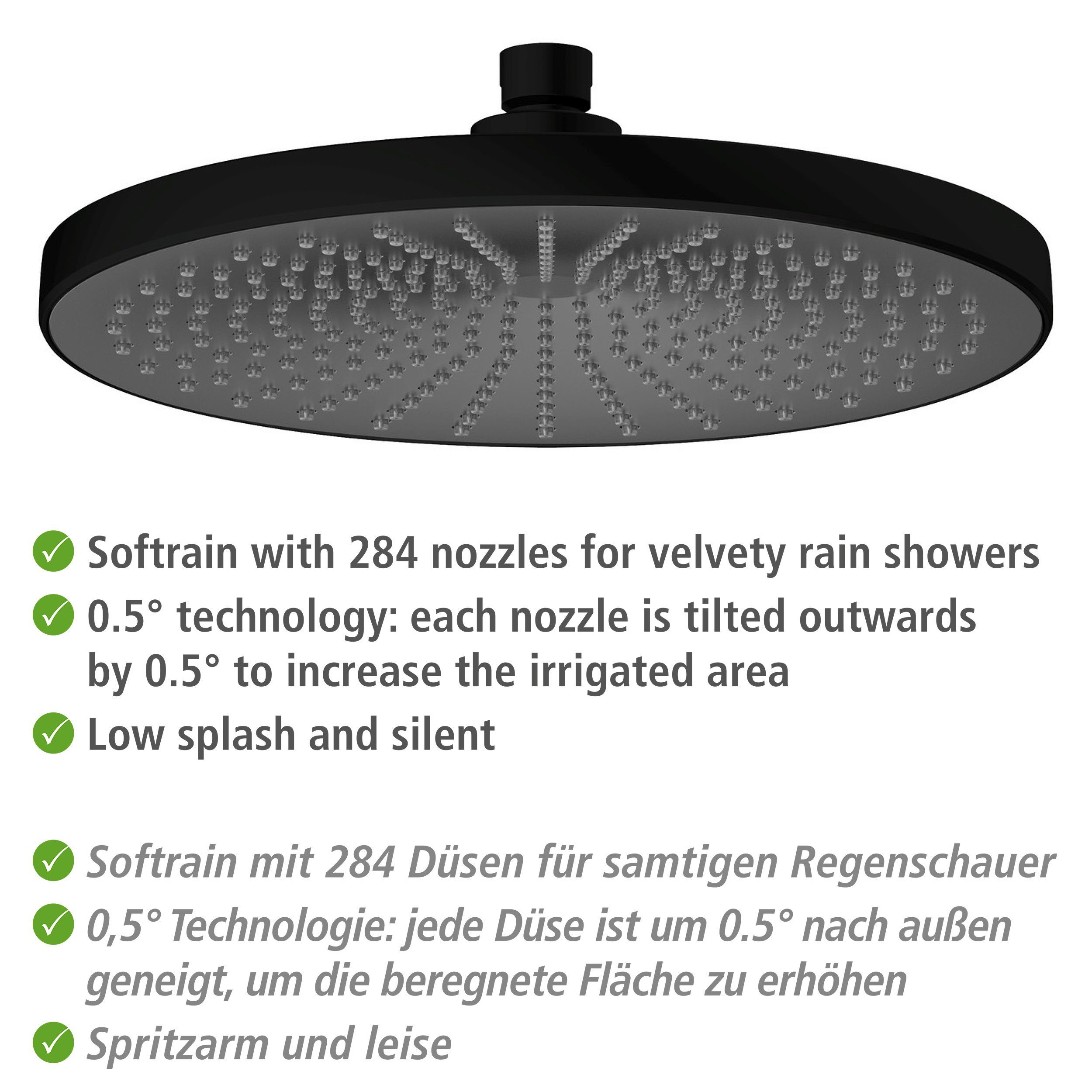 WENKO Regendouchekop Ultimate Shower Zwart/grijs, Ø 25 cm (1-delig)