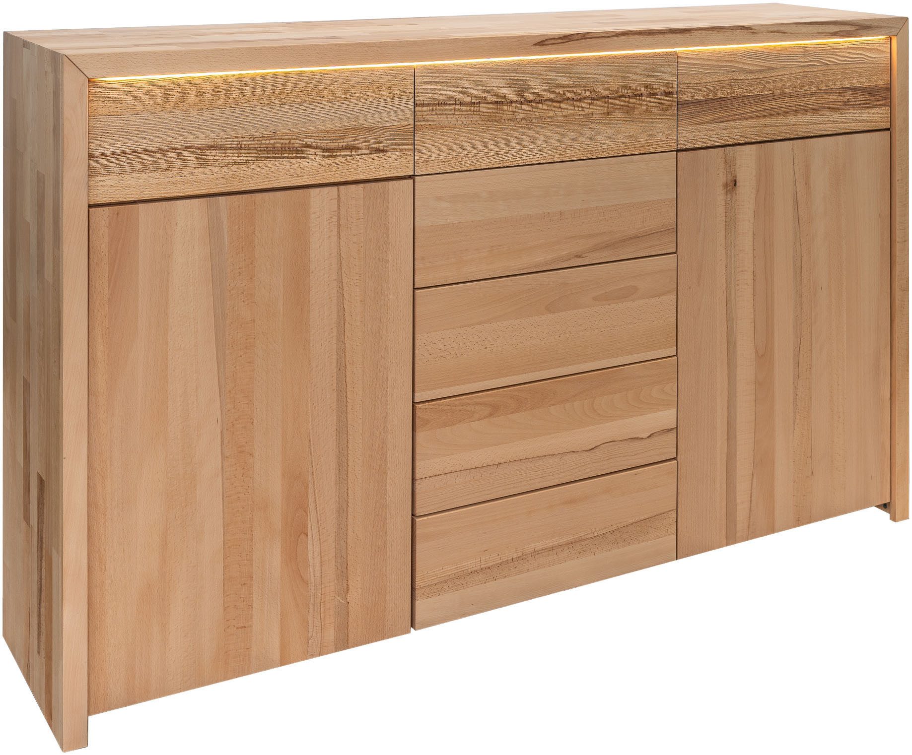 Home affaire Kast met laden en deuren Léopoldine Commode van kernbeuken, breedte 188 cm, incl. LED-verlichting