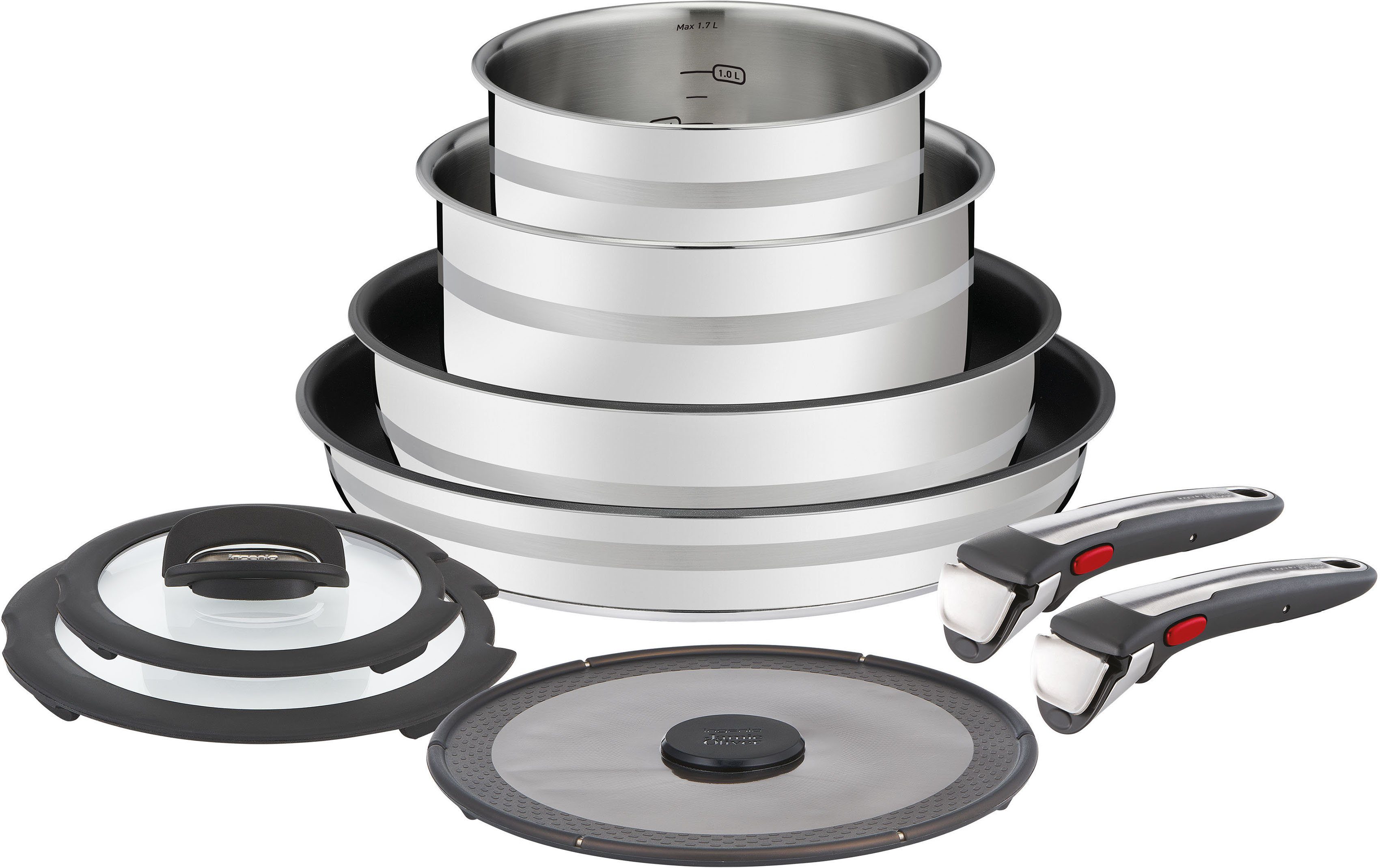 Tefal Pannenset Jamie Oliver Ingenio inductiepannen set, pannen set geschikt voor alle kookplaten, thermo-signaal, anti-aanbak, l9769932 (set, 9-delig)
