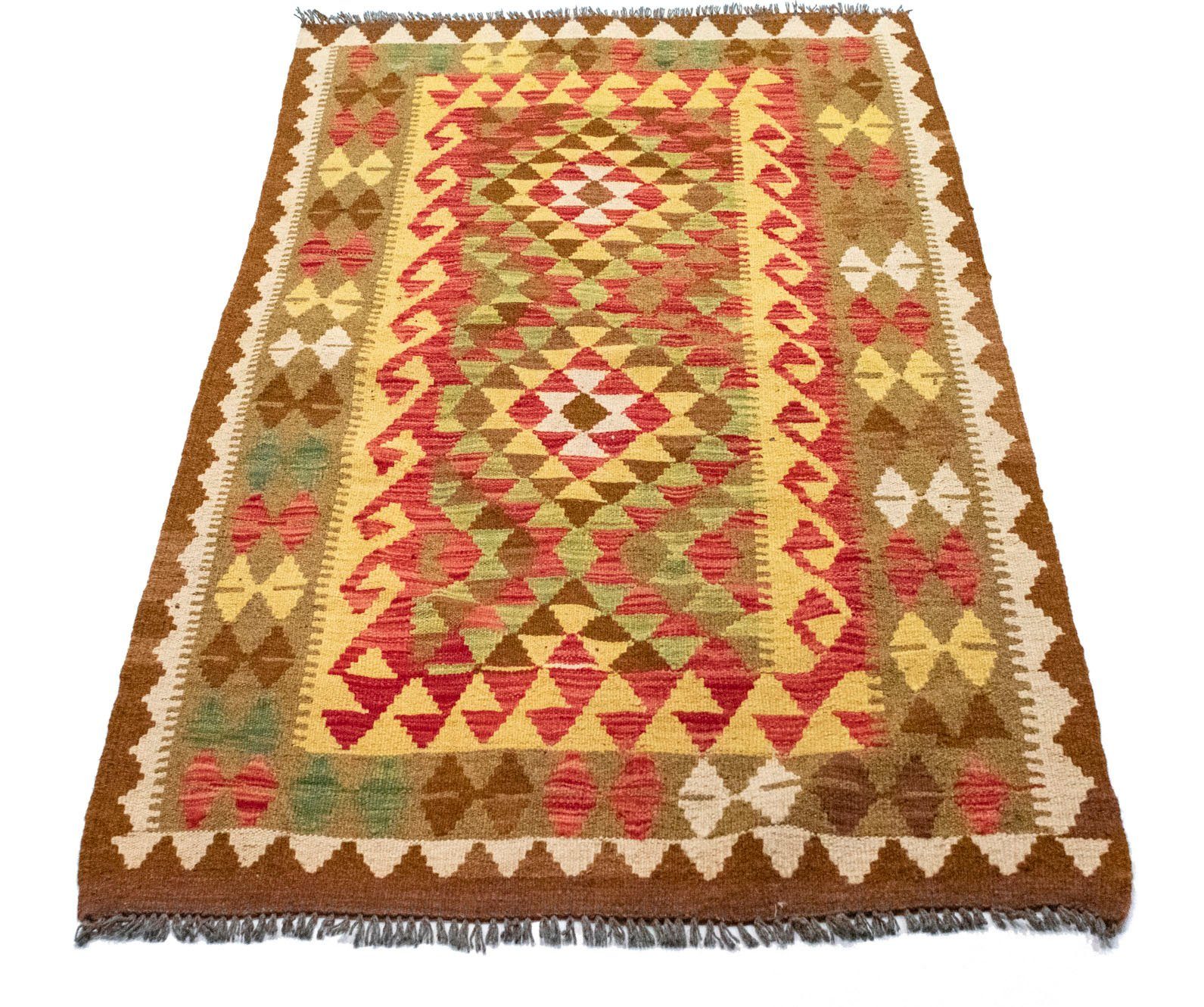 morgenland Wollen kleed Kelim Afghan vloerkleed met de hand geweven bruin Laagpolig