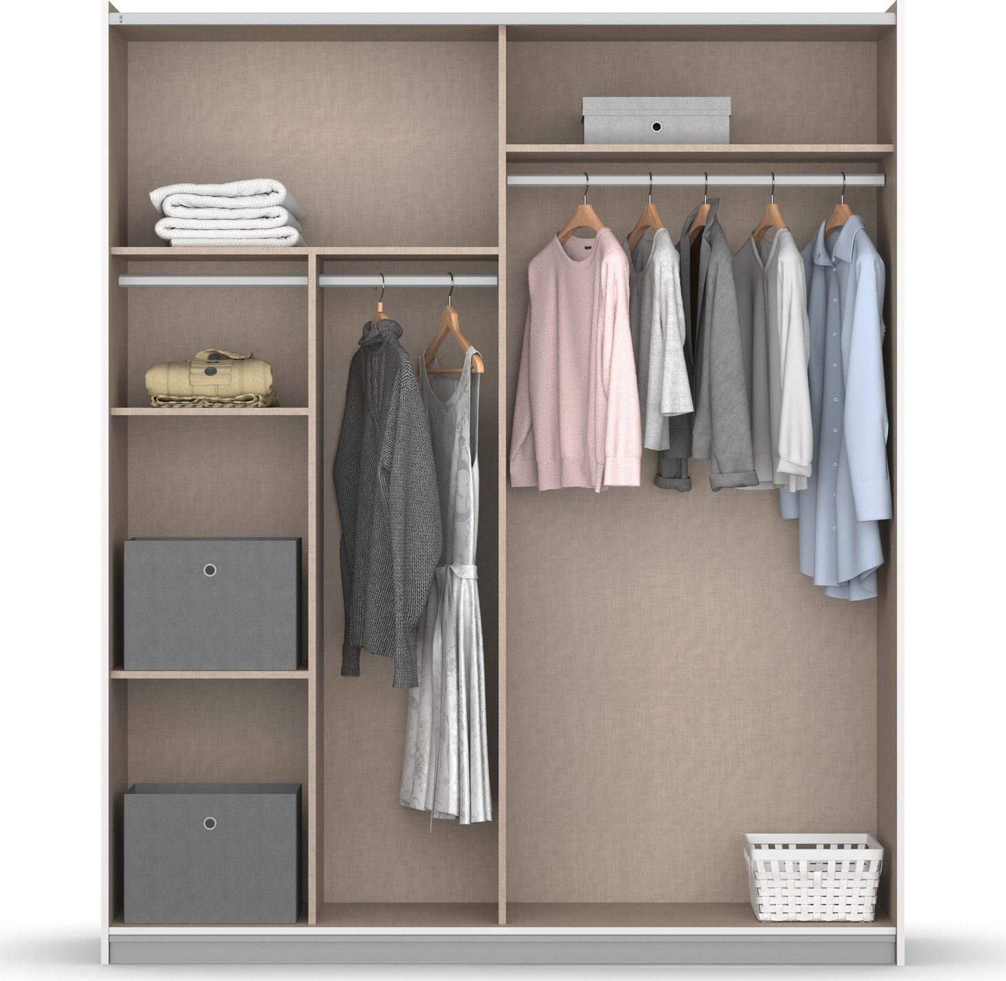 rauch Zweefdeurkast Kledingkast kast garderobe REFLECT inclusief praktische binneninrichting met 2 stoffen dozen made in germany