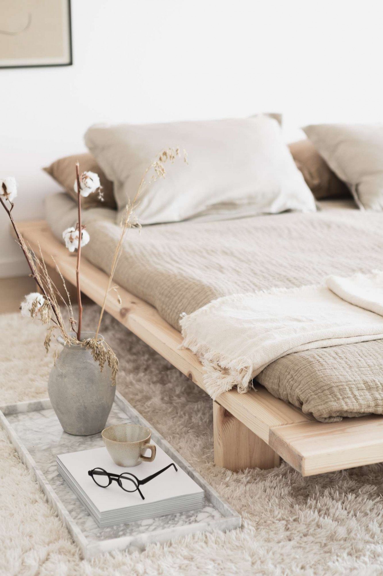 Karup Bedframe JAPAN BED grondbed, houten frame, futonbed, jeugdbed, houten bed Massief houten bed met lattenbodem, massief grenen, bed zonder hoofdeinde