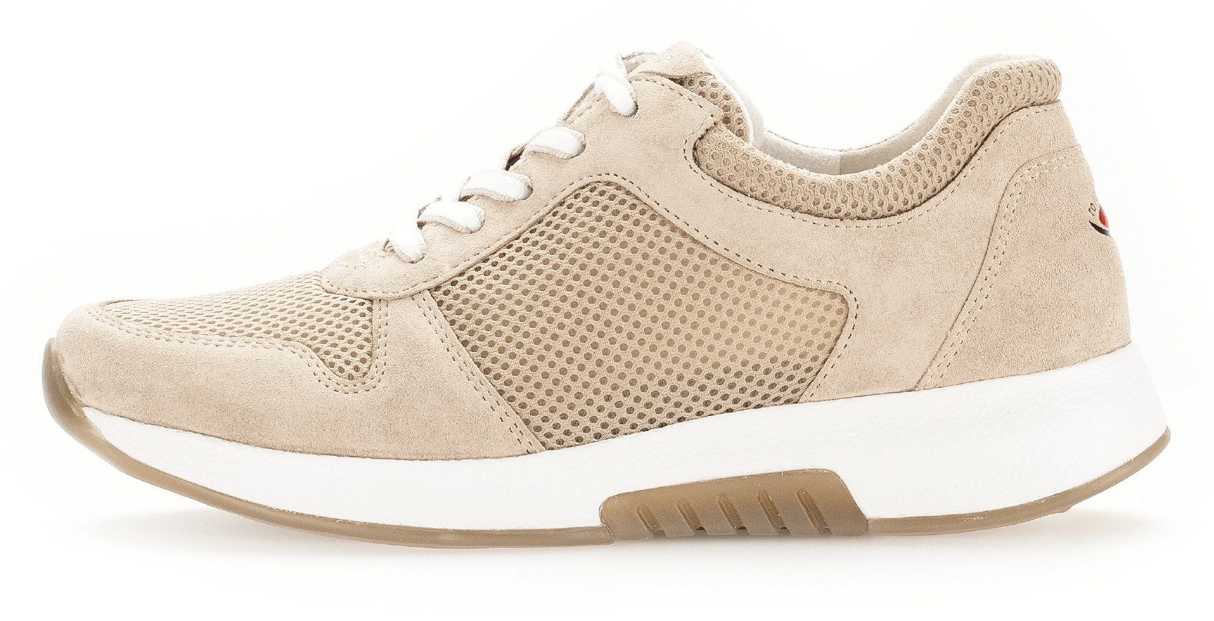 Gabor Rollingsoft Sneakers met sleehak , vrijetijdsschoen, lage schoen, veterschoen in zomerse materiaalmix