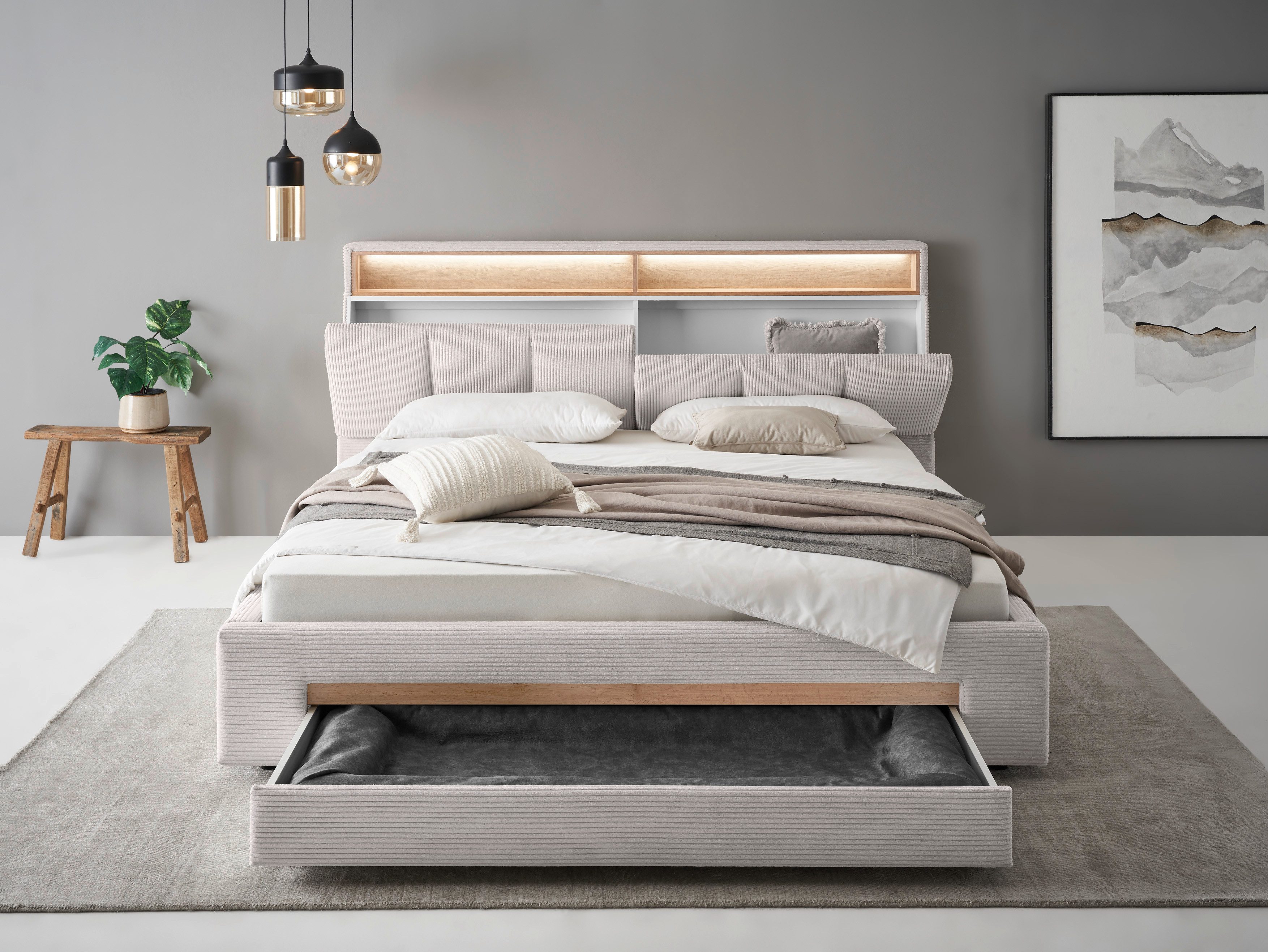 INOSIGN Gestoffeerd bed CiTY/GiRON,, gepolsterd opbergbed, met LED-verlichting Bedkisten met hondenbed of als opbergruimte, opklapbare hoofdeinden