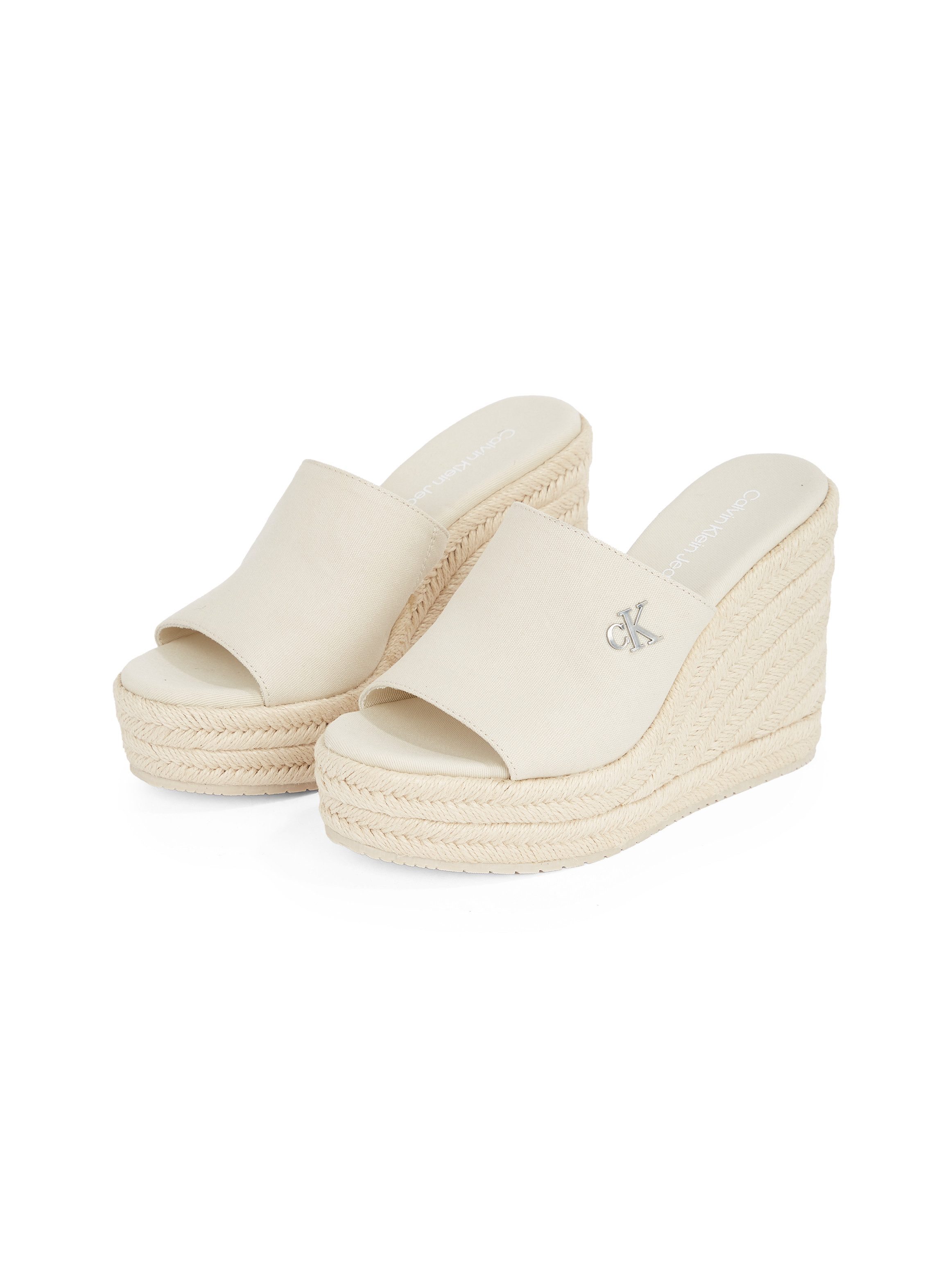 Calvin Klein Sleehakmuiltjes WEDGE ROPE SLIDE MG , zomerschoen, plateausool, vakantie-schoen met bamboe-decoratie