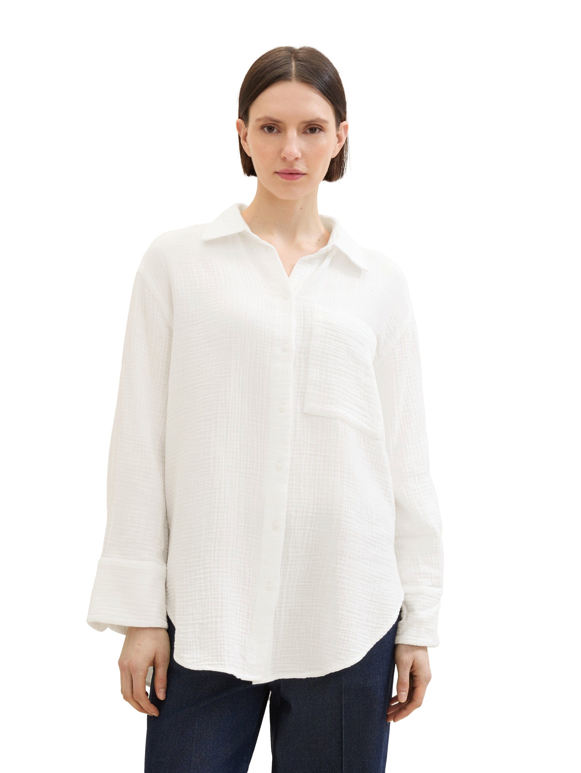 Tom Tailor Blouse met lange mouwen met structuur dames blouses maat 42 wit
