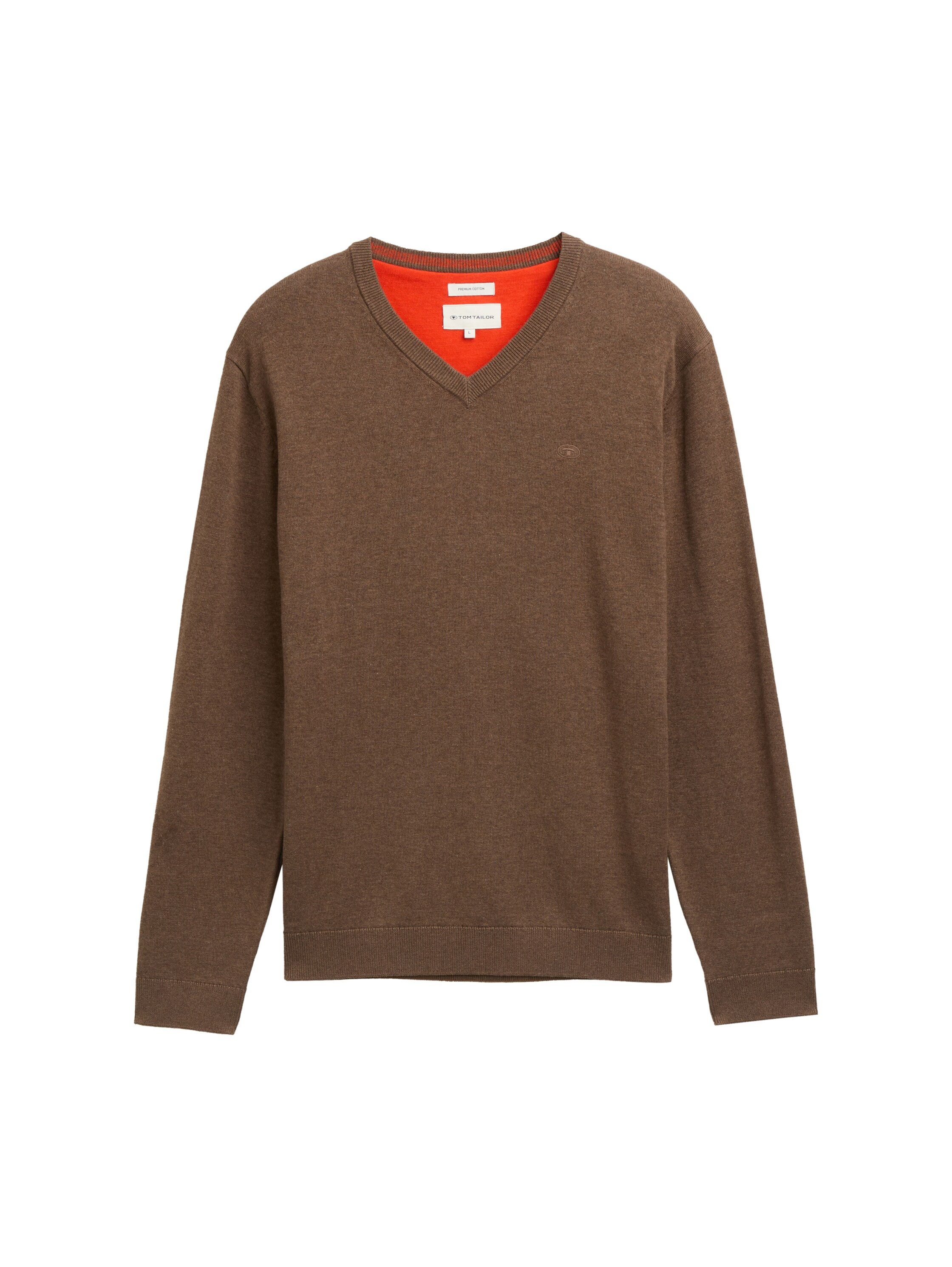 Tom Tailor Trui met V-hals met klein logoborduursel