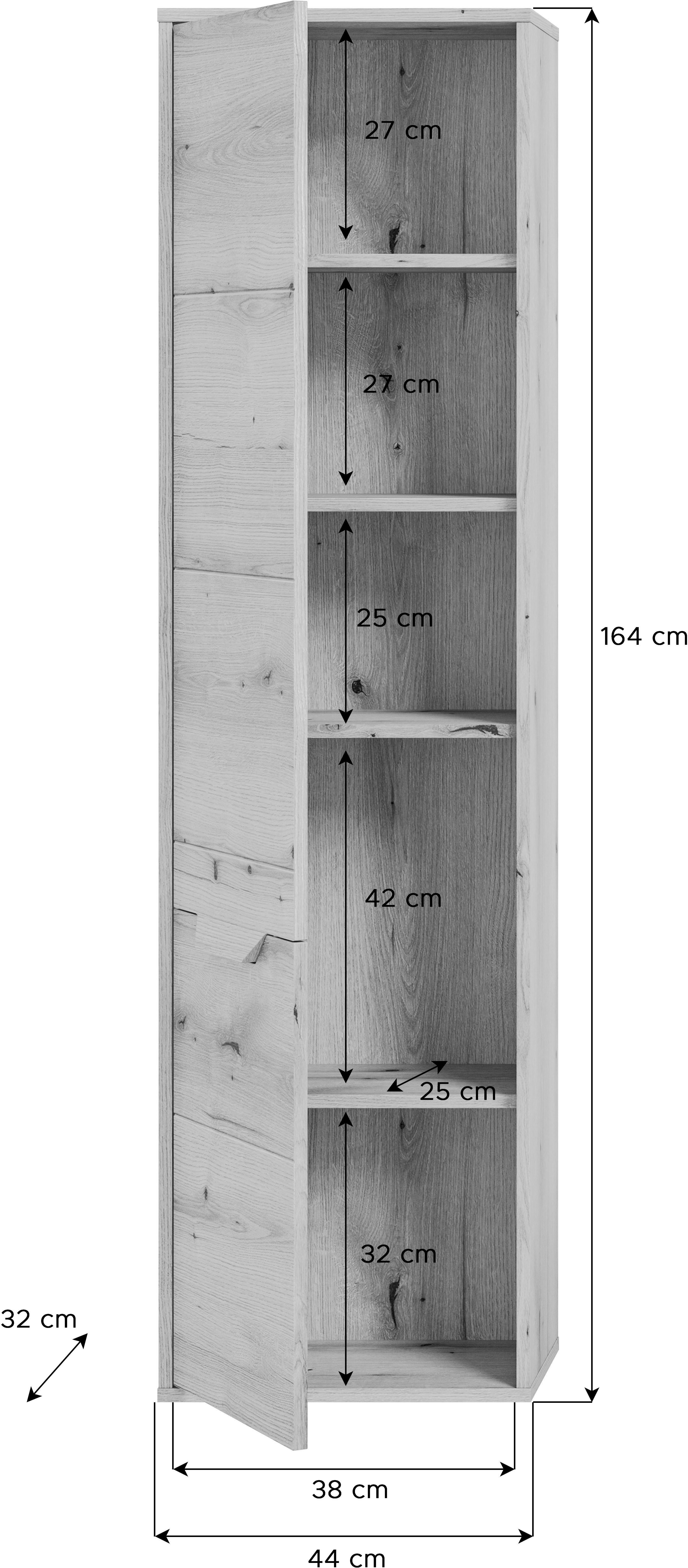 welltime Hoge kast Kayu, hoogte 164 cm, staand/hangend te monteren, 1 deur, 4 planken Deuraanslag verwisselbaar, badkamerkast, badkamermeubels, badkamer, bad