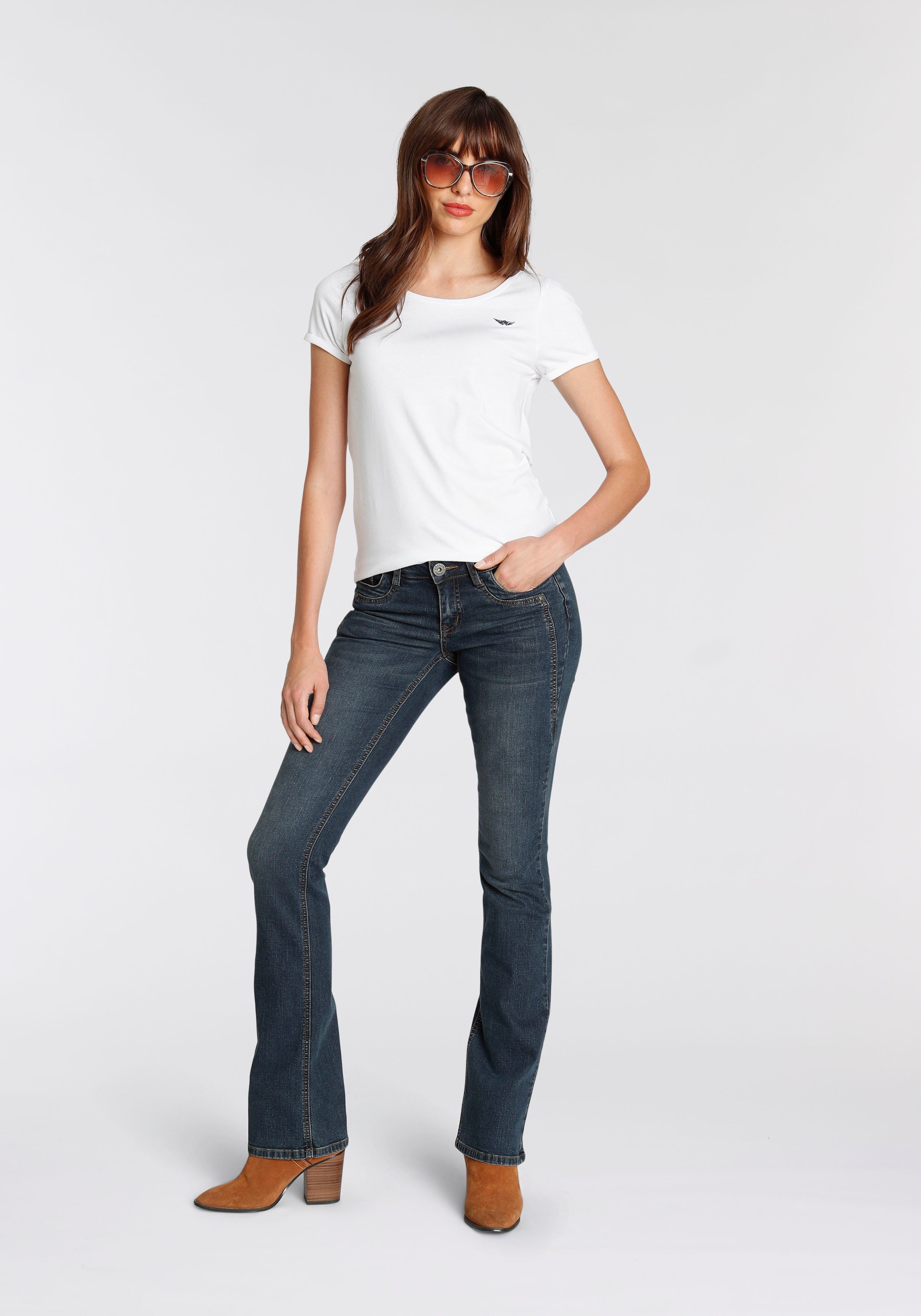 Arizona Bootcut jeans Met geren uitlopende pasvorm, lage taille, elastisch materiaal