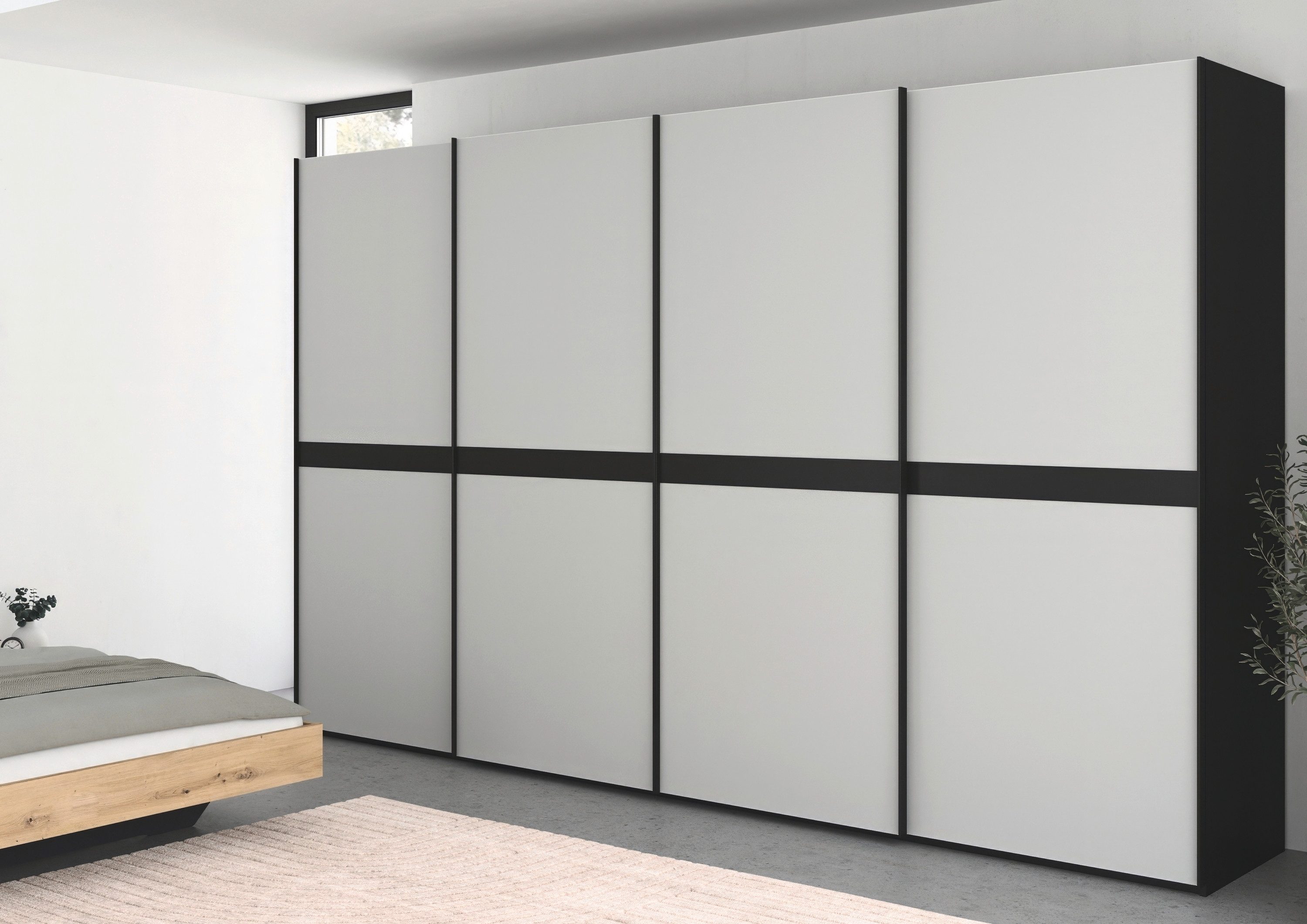 rauch Schuifdeurkast Kledingkast kast garderobe slaapkamerkast SCALE-LINE edel uiterlijk met buikband in corpuskleur met glasfront made in germany
