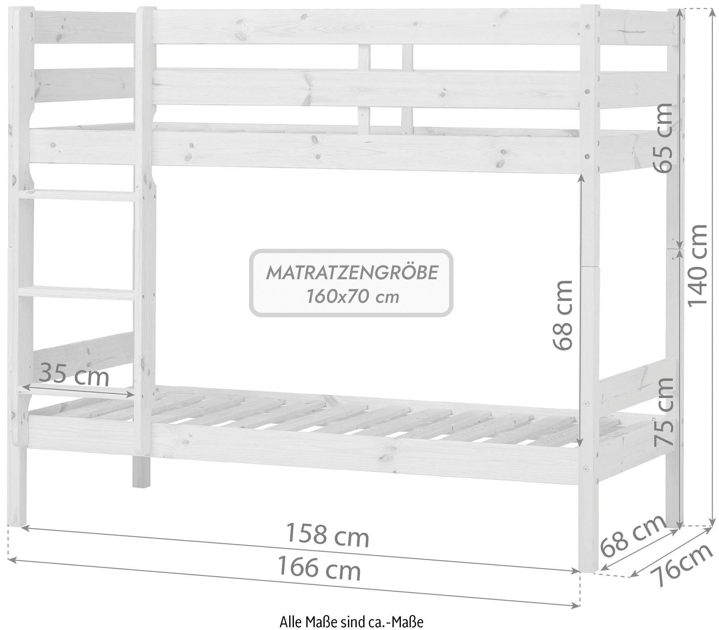 Hoppekids Stapelbed Eco comfort kinderbed 90x200 of 70x160 van massief hout in 4 kleuren