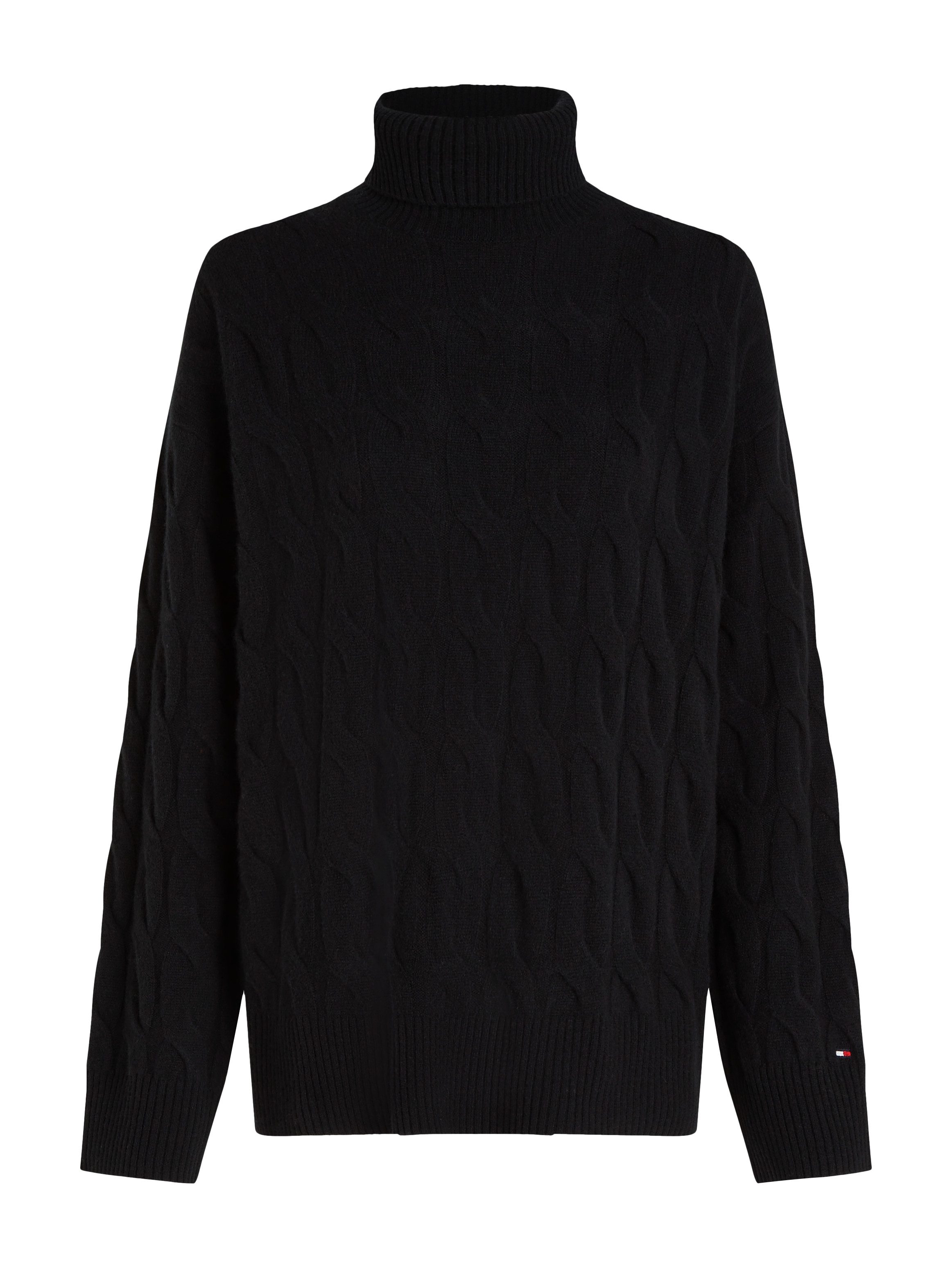 Tommy Hilfiger Coltrui SOFT WOOL CABLE ROLL-NK SWEATER met logoborduring allover kabelpatroon rolkraag 100% wol