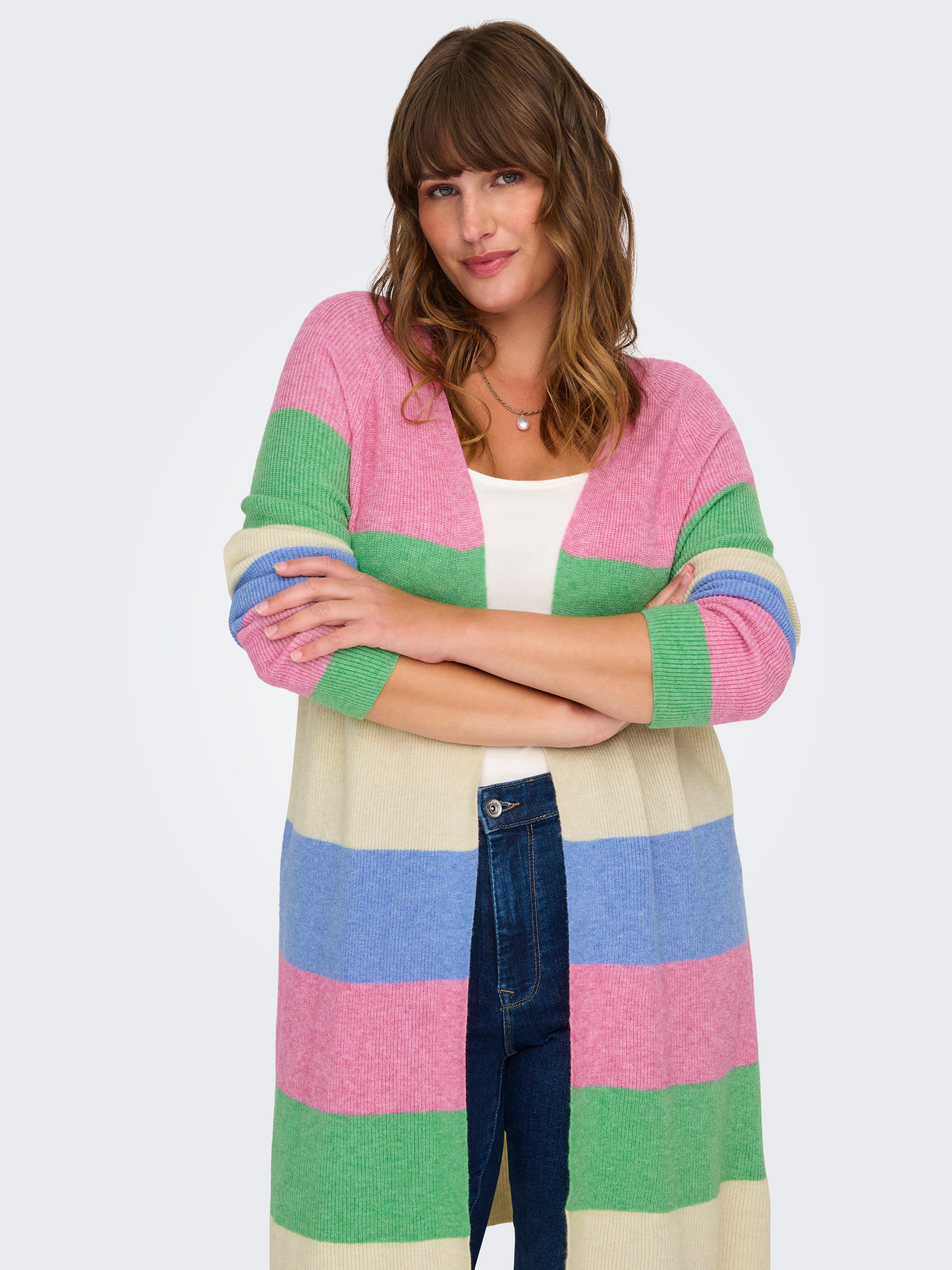 ONLY CARMAKOMA Vest CARATIJA L S STRIPE CARDIGAN KNT