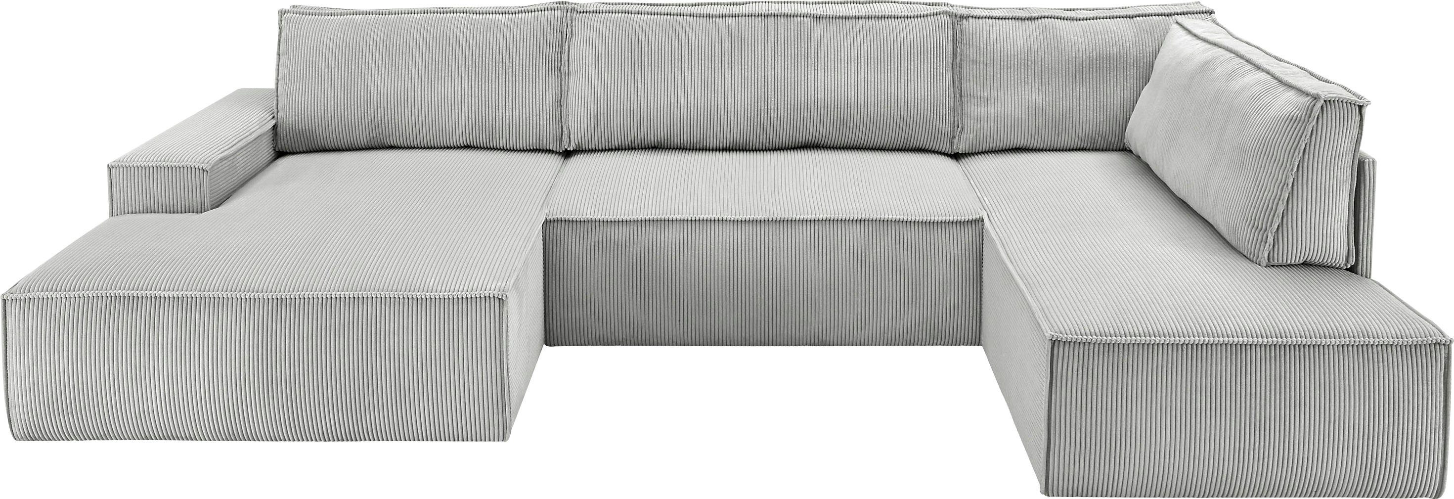 Home affaire Zithoek SHERWOOD 329 cm, U-vorm, slaapbank, Slaapfunctie met bedkist (194x139 cm), cord, vintage, fluweel