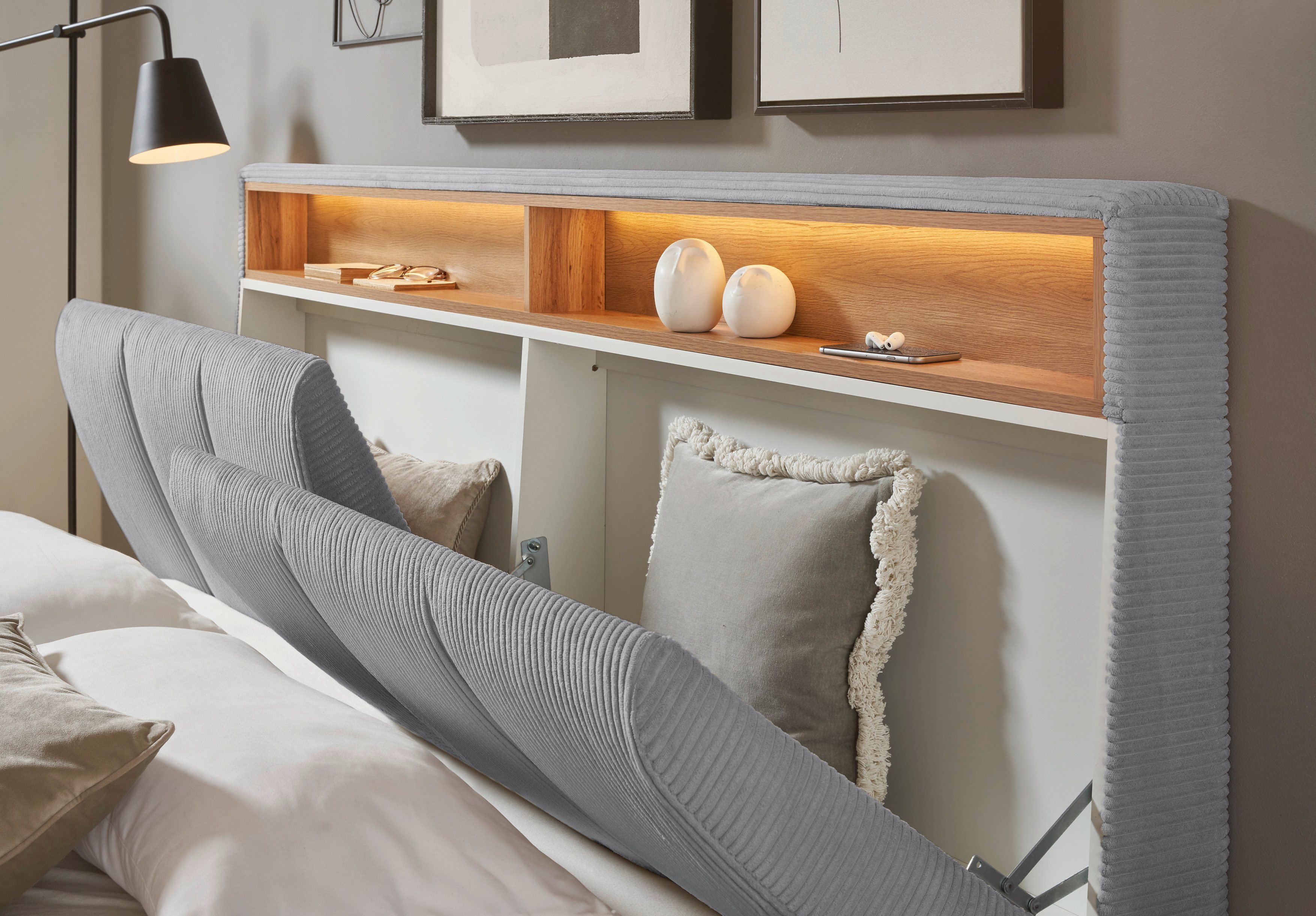 INOSIGN Gestoffeerd bed CiTY/GiRON,, gepolsterd opbergbed, met LED-verlichting Bedkisten met hondenbed of als opbergruimte, opklapbare hoofdeinden