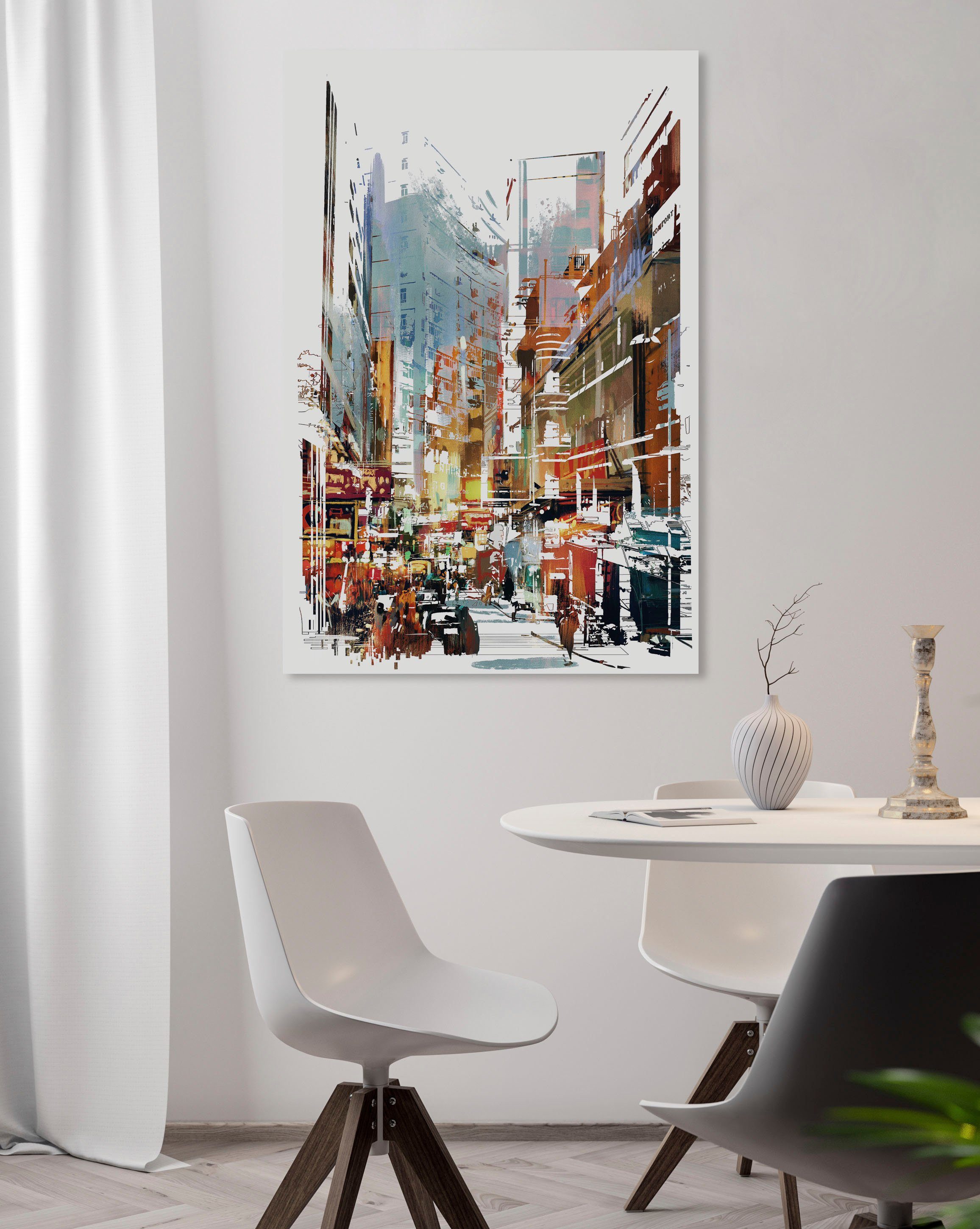 queence Artprint op linnen Stad multicolour Premium canvasstof, handgemaakt in Duitsland