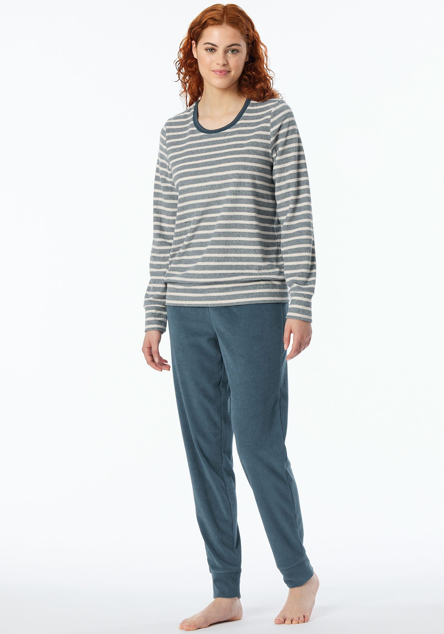 Schiesser Pyjama Casual Essentials met contrastbeleg bij de hals (2-delig) dames nachtkleding maat 38 blauw