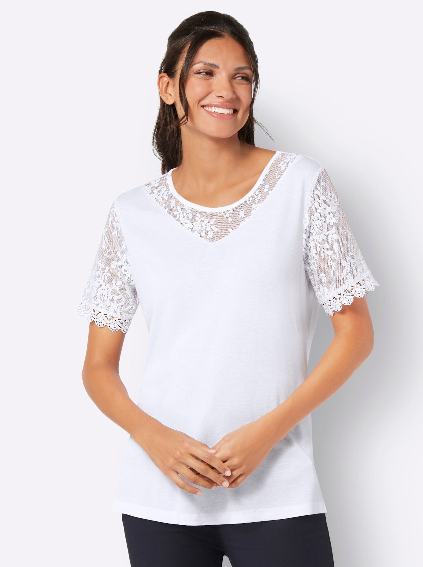 Classic Basics Kanten Shirt met ronde hals (1-delig)
