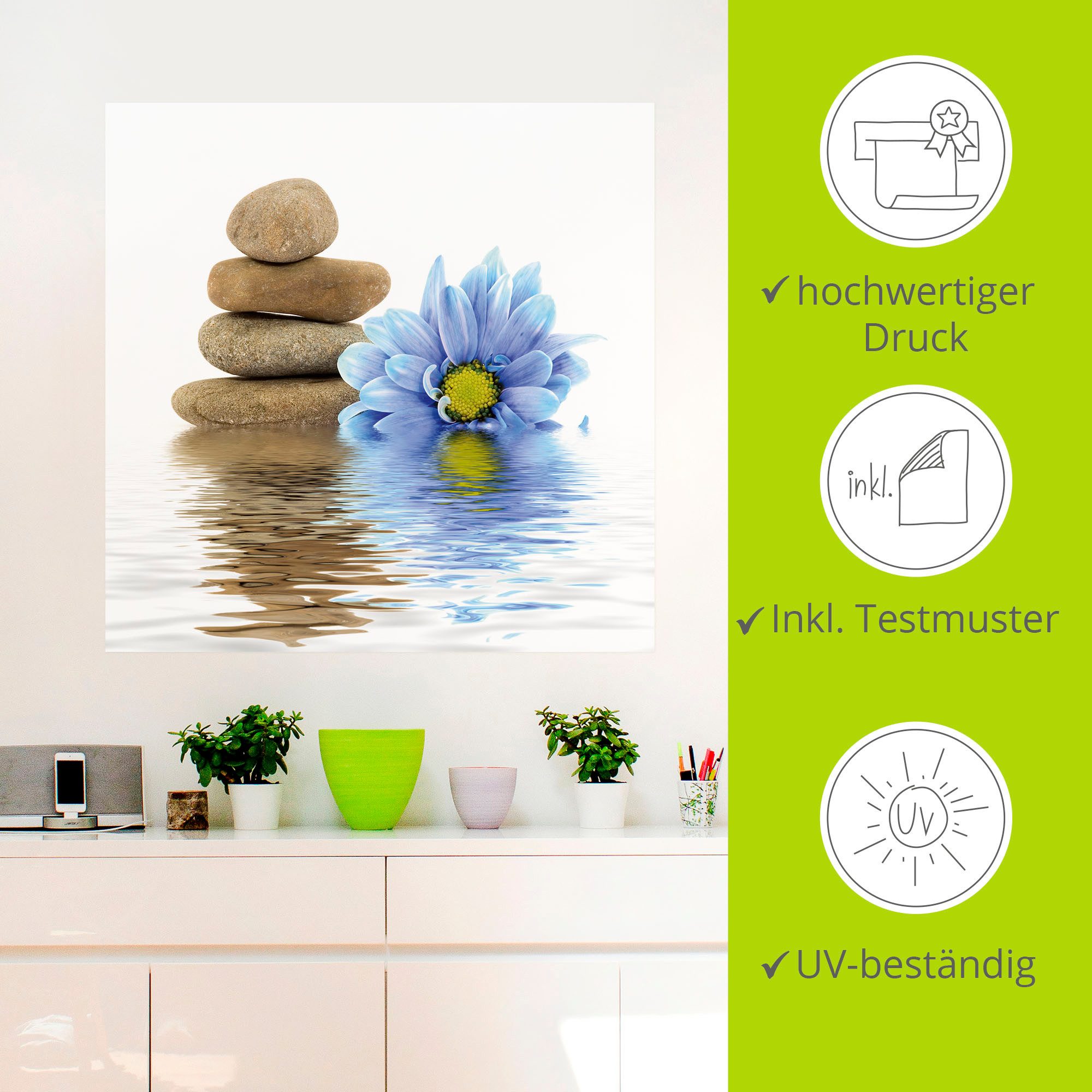 Artland Artprint Therapie-stenen met losse bloemen als artprint op linnen, muursticker in verschillende maten