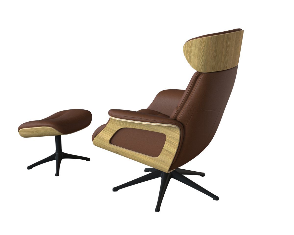 FLEXLUX Relaxfauteuil Clement relaxstoel, gestoffeerde stoel, ligstoel, TV-stoel, Rug- & hoofdsteunverstelling, draaibaar, armleuning eik, zwart voet