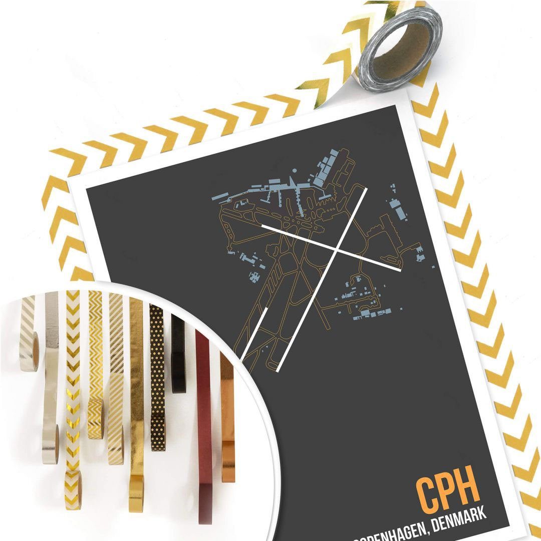Wall-Art Poster Artprint CPH plattegrond Kopenhagen (1 stuk)