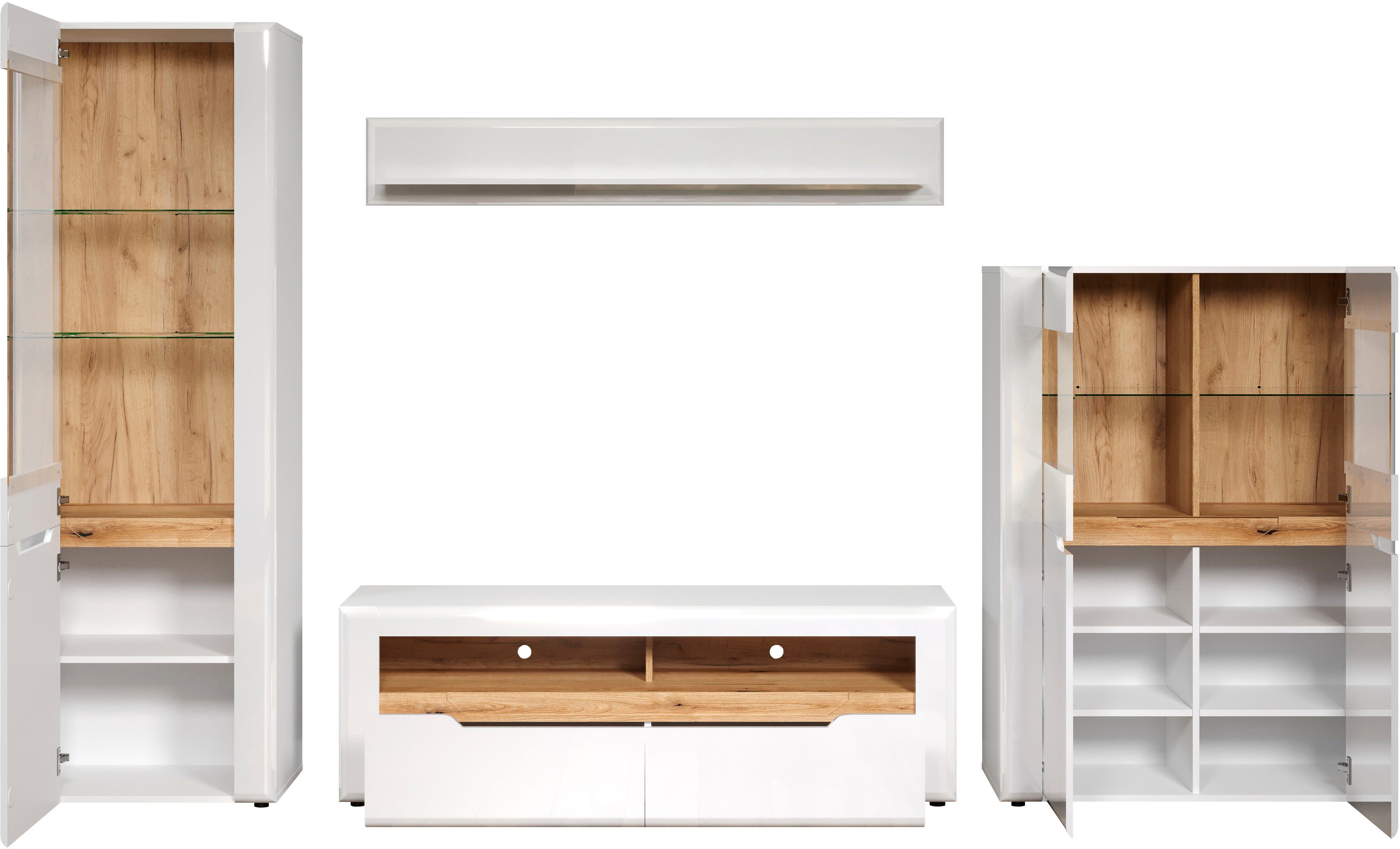 INOSIGN Wandmeubel Graz Afm. gemonteerd (B/D/H in cm): 341x40x192 - hoogglansfronten (complete set, 4-delig)