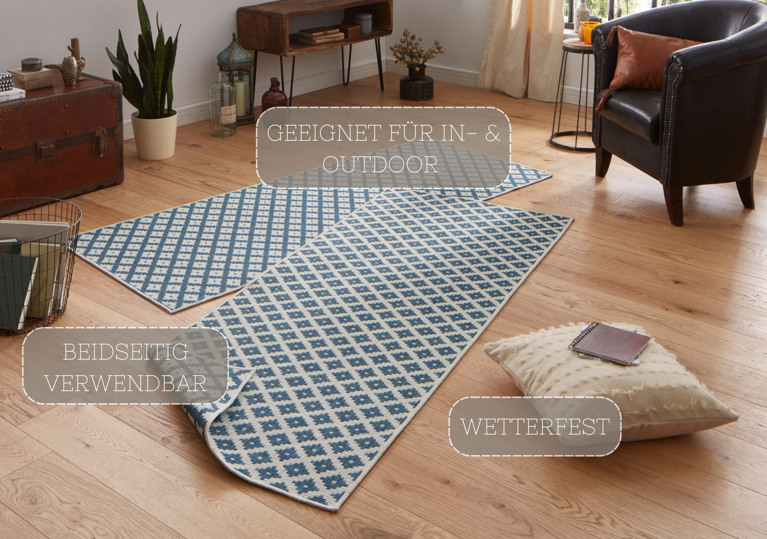 HANSE Home Vloerkleed Nizza omkeerbaar tapijt Binnen- en buitengebruik, weerbestendig, balkon, loper, woonkamer, waterbestendig