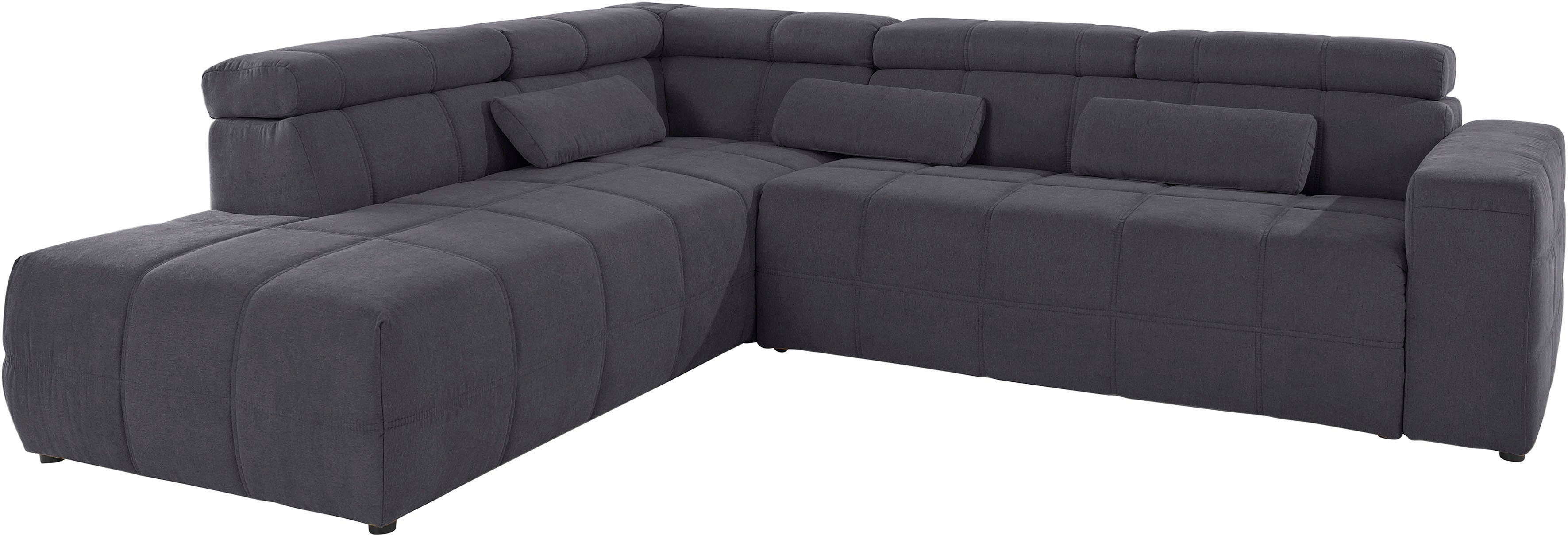 DOMO collection Hoekbank Brandon L-vorm, ook in leer met verstelbare hoofdsteun, naar keuze met verstelbare zitdiepte