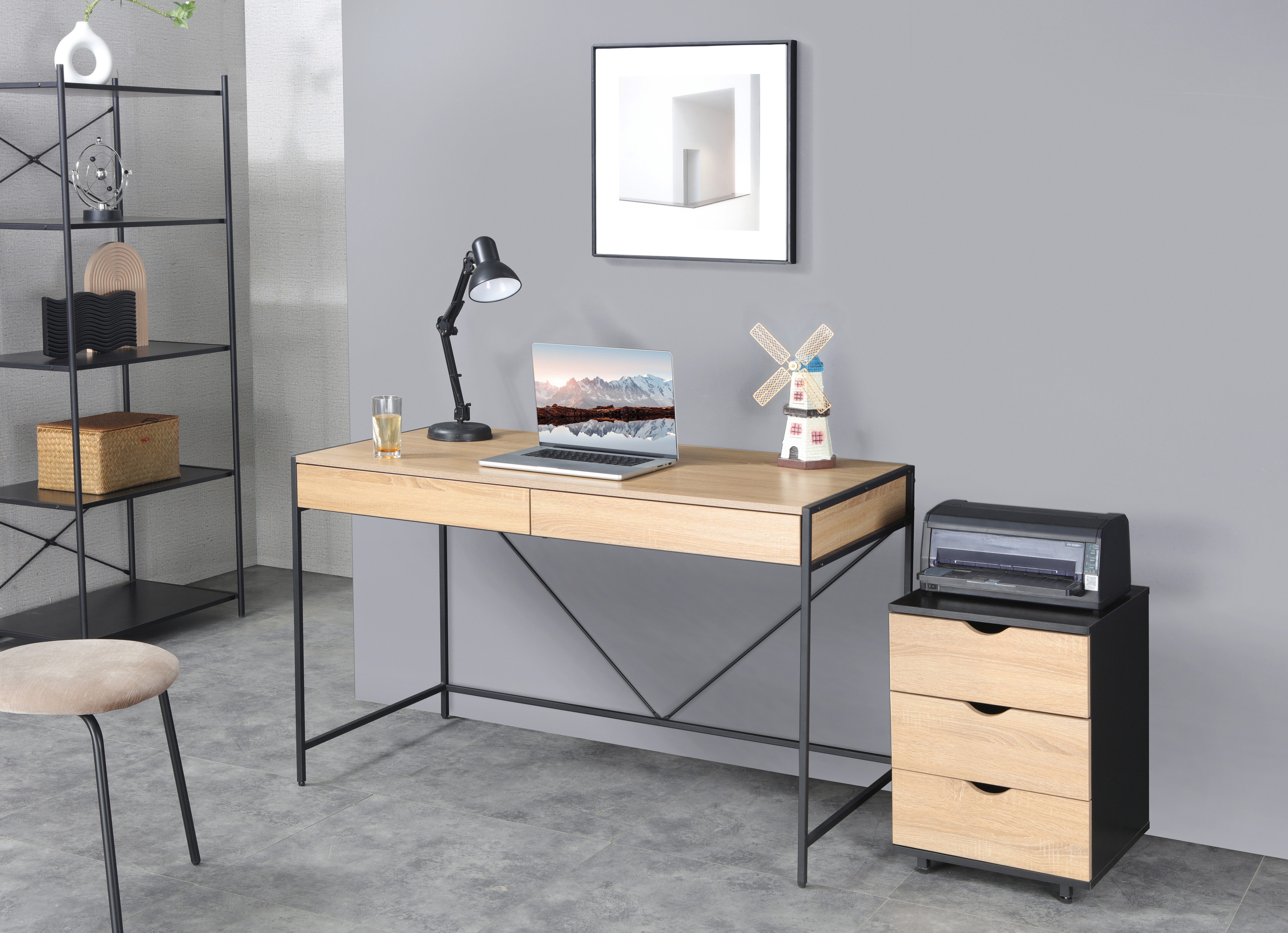 INOSIGN Bureau Endre stabiel metalen frame, 2 lades, greeploos, breedte 123 cm