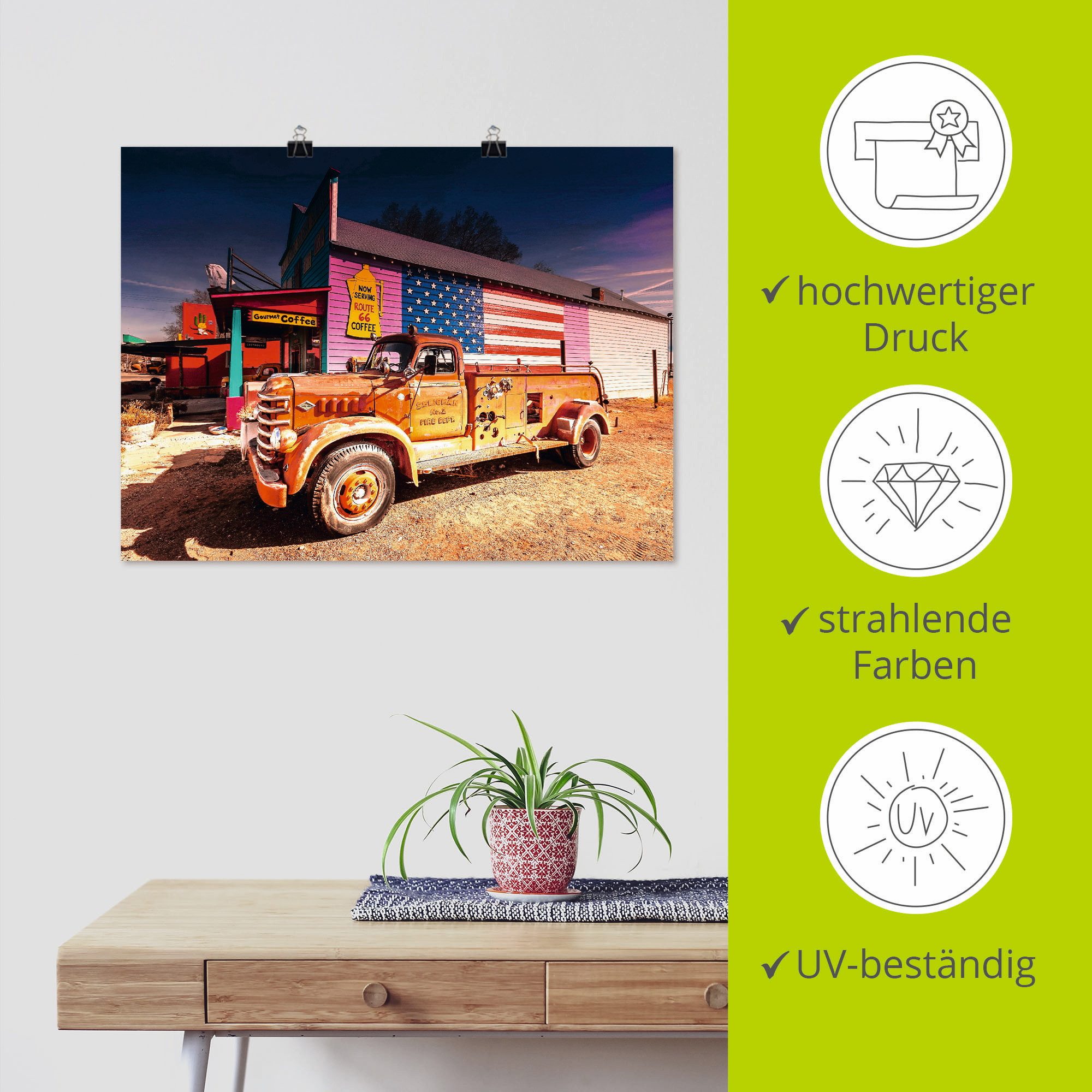 Artland Artprint Brandweer oldtimer als poster, muursticker in verschillende maten