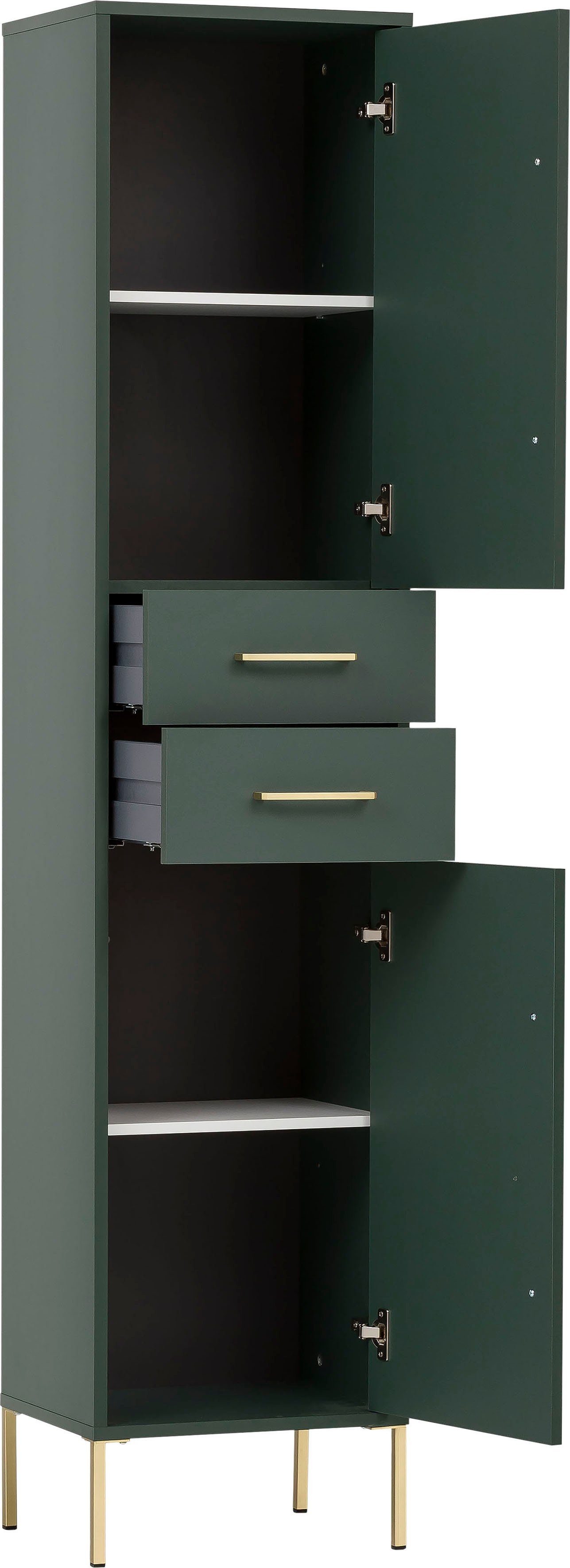 welltime Hoge kast Kent met goudkleurige handgrepen
