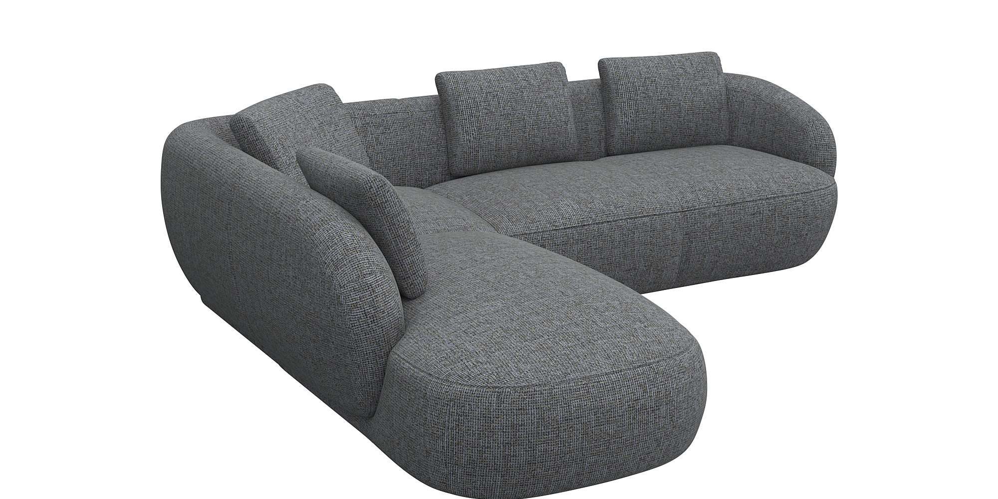 FLEXLUX Hoekbank Torino, rond, L-vorm, bankhoek met ottomane Modern, organisch bankontwerp, koudschuim, golfvering
