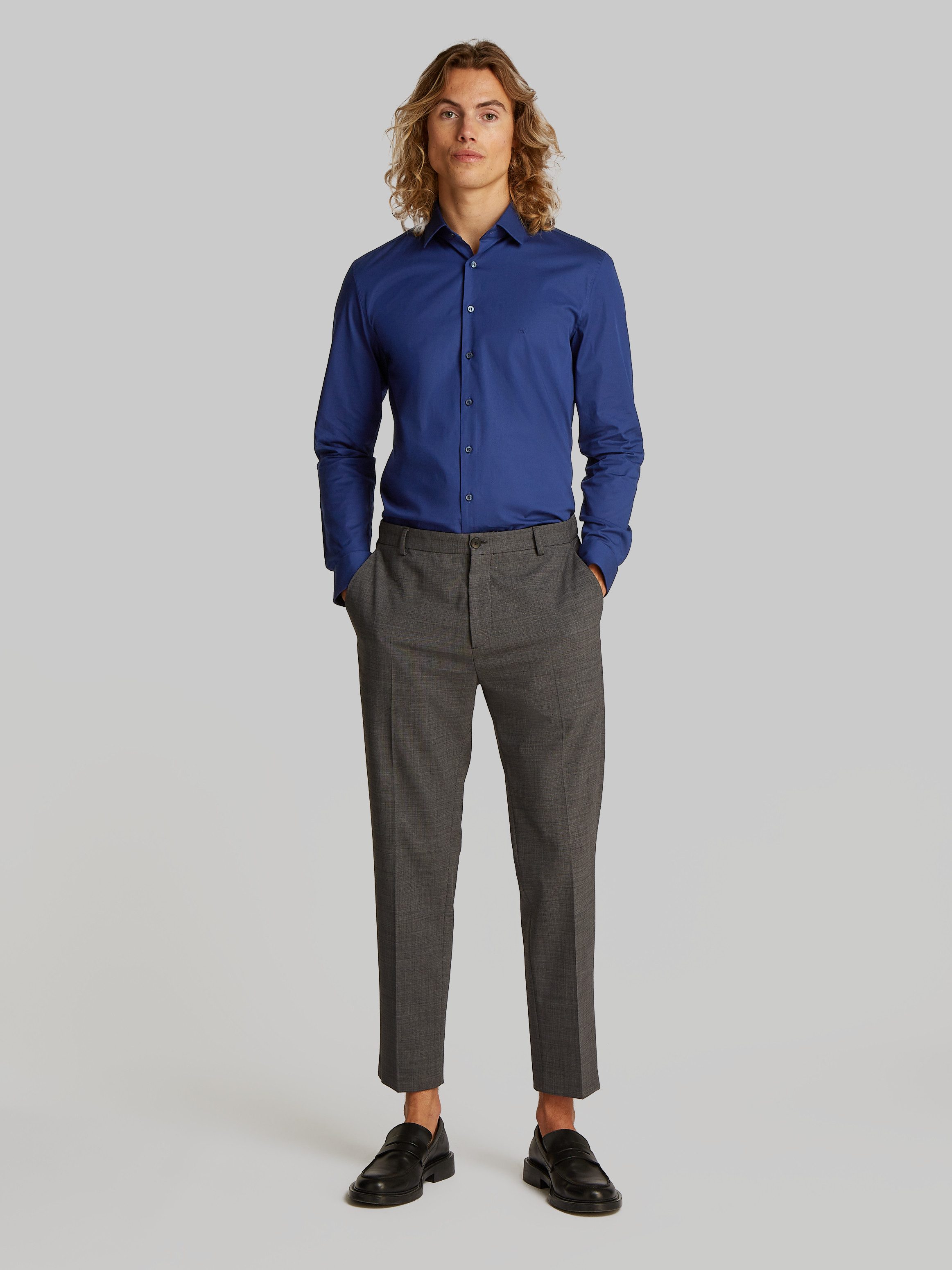 Calvin Klein Businessoverhemd POPLIN STRETCH SLIM SHIRT met kent-kraag, logoprint op borsthoogte