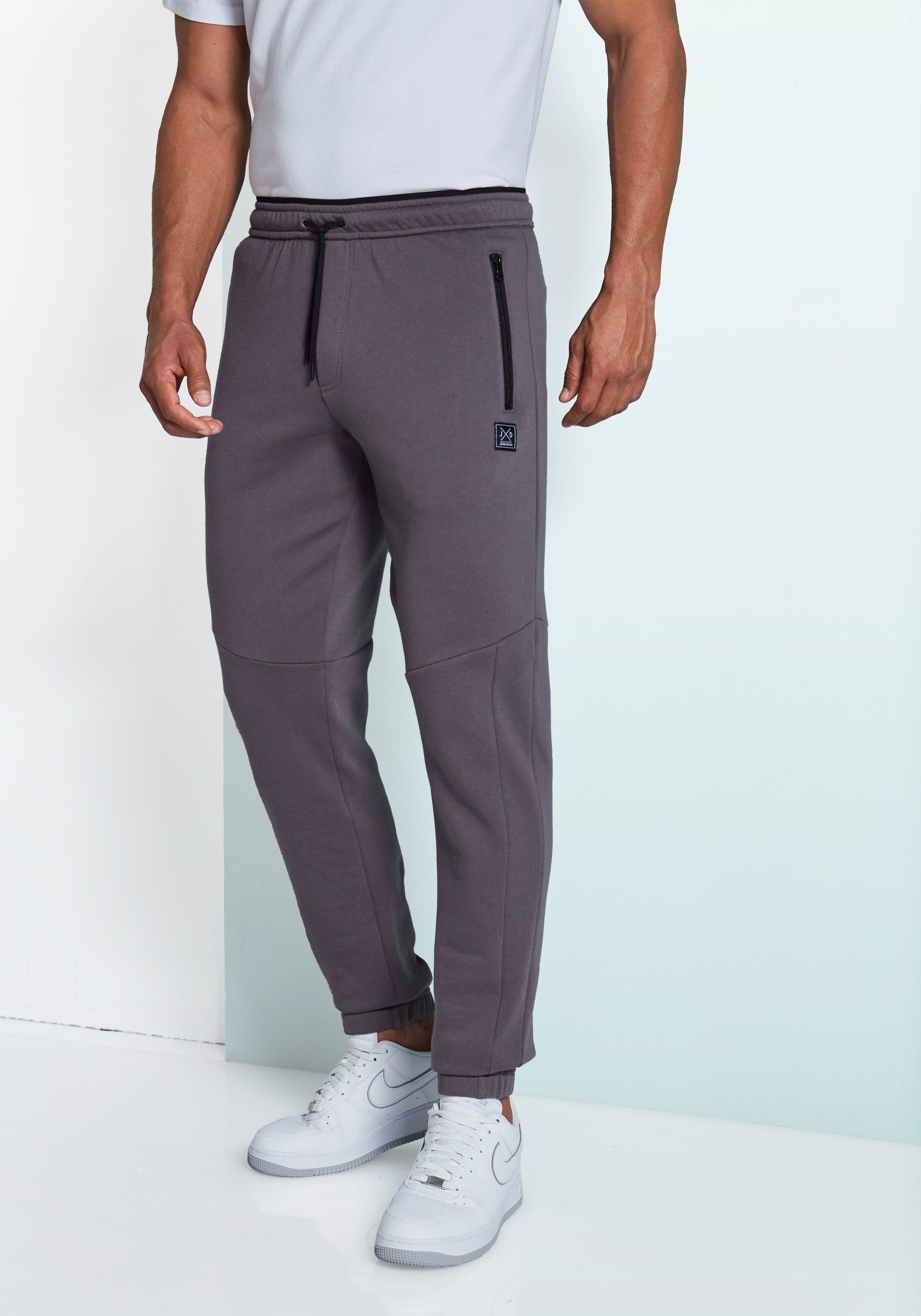 John Devin Sweatbroek Joggingbroek met zijzakken en bindband van katoenmix