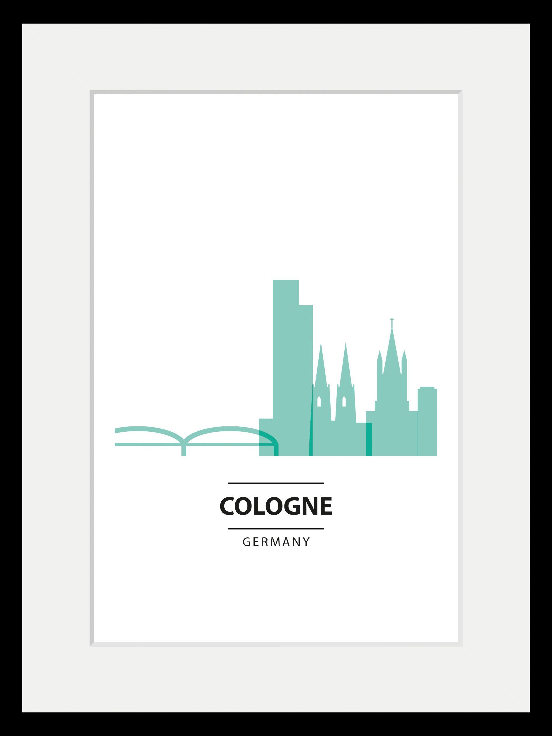 queence Wanddecoratie Cologne Color Splash HD premium posterdruk incl. houten lijst (1 stuk)